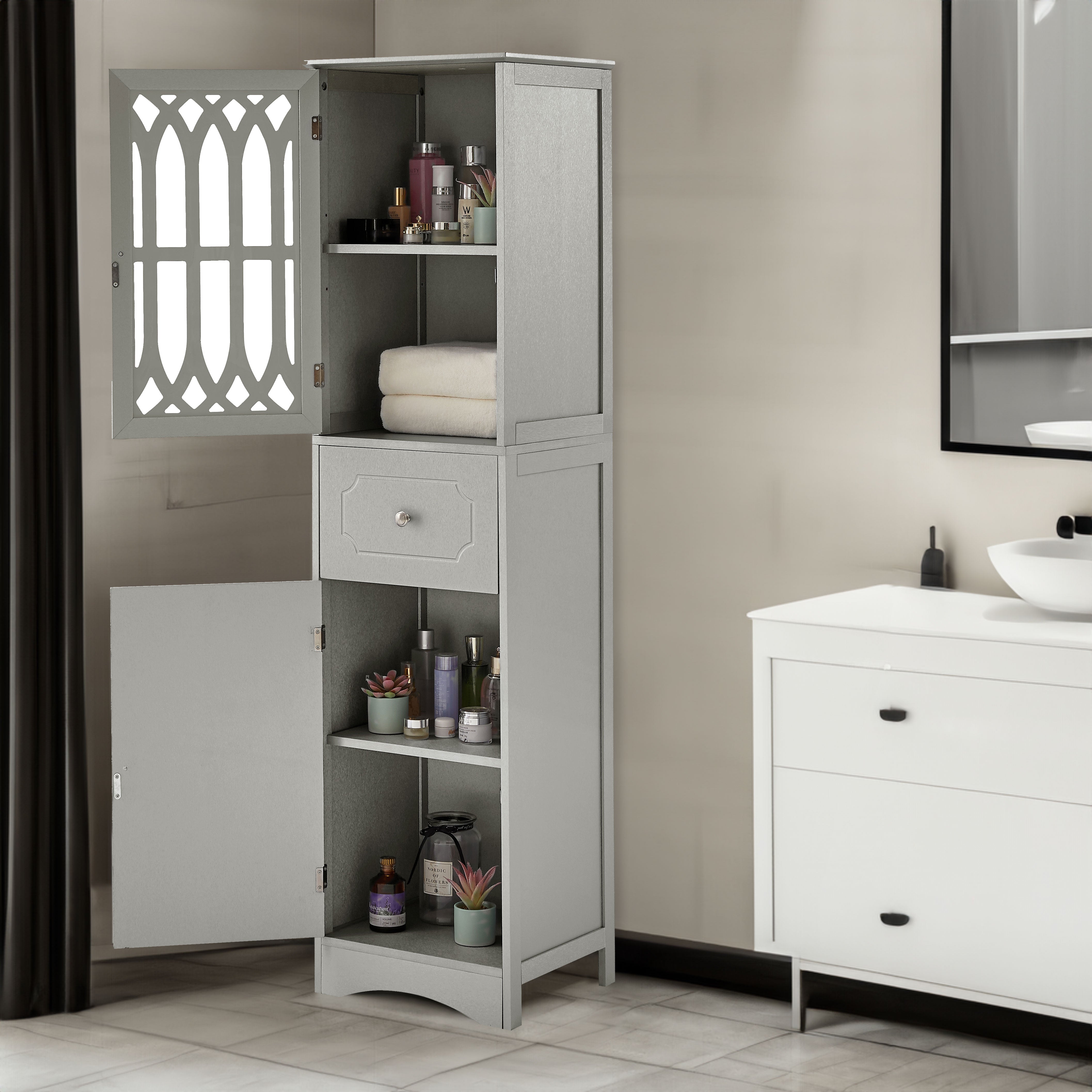Mobile Bagno Alto con Cassetto Grigio