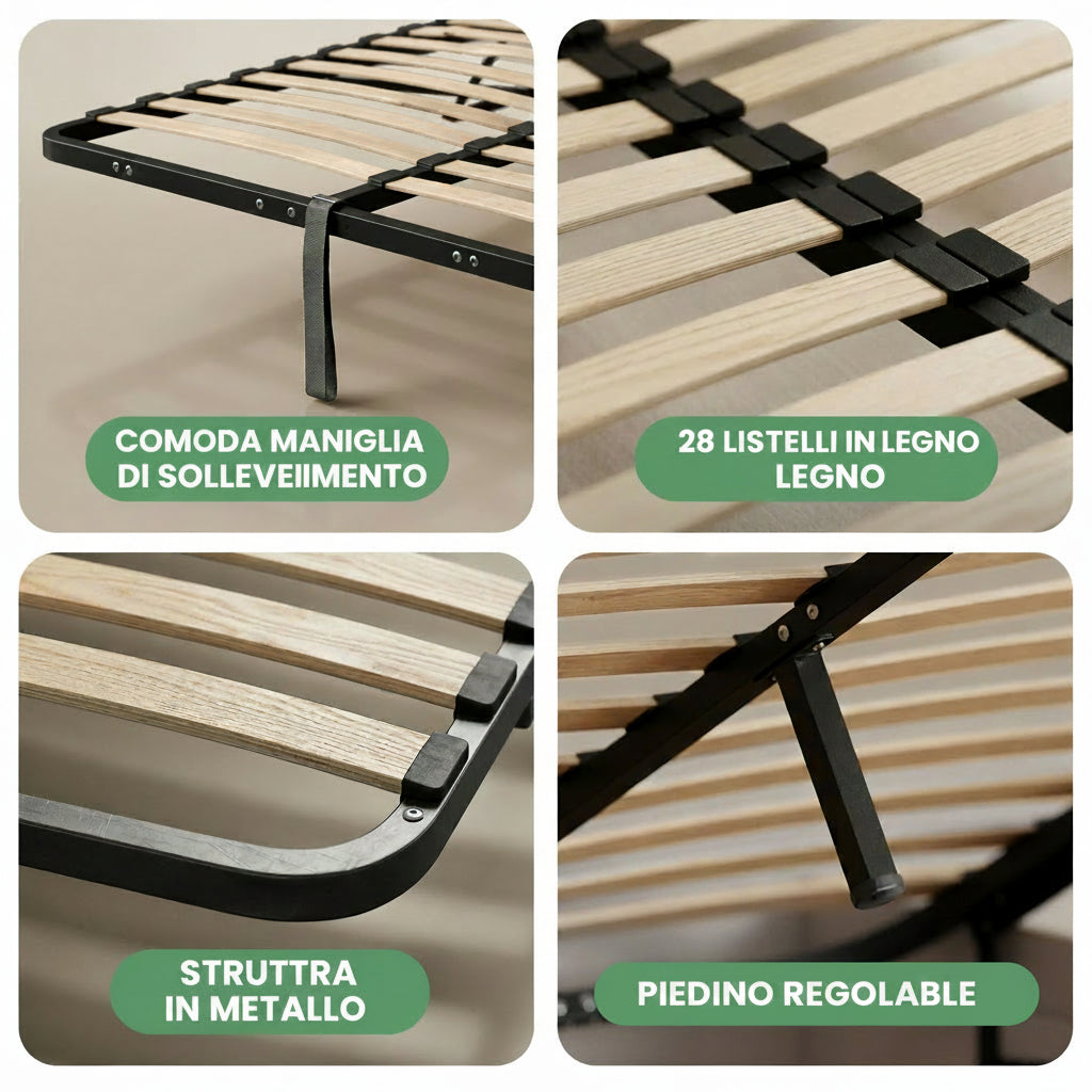 Rete Letto 160x200 cm 28 Doghe con Sollevamento