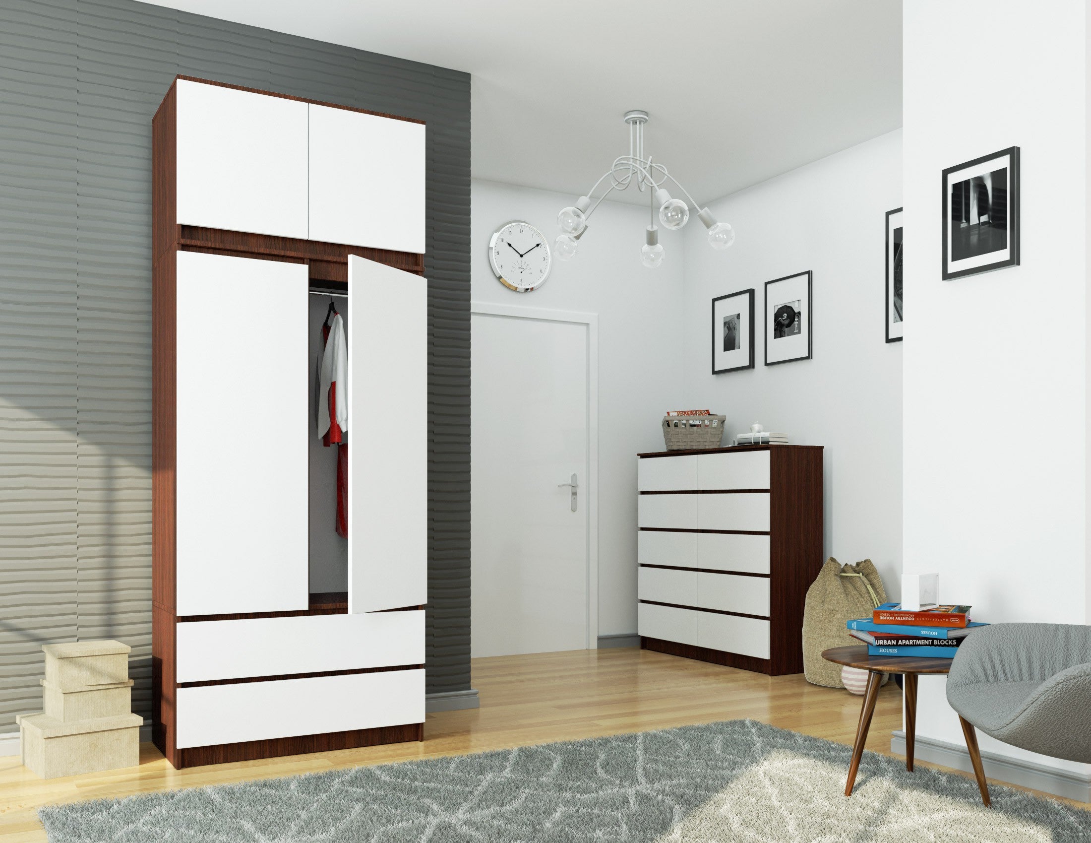 Armadio con Sopralzo 90 cm 2 Ante – Wenge/Bianco