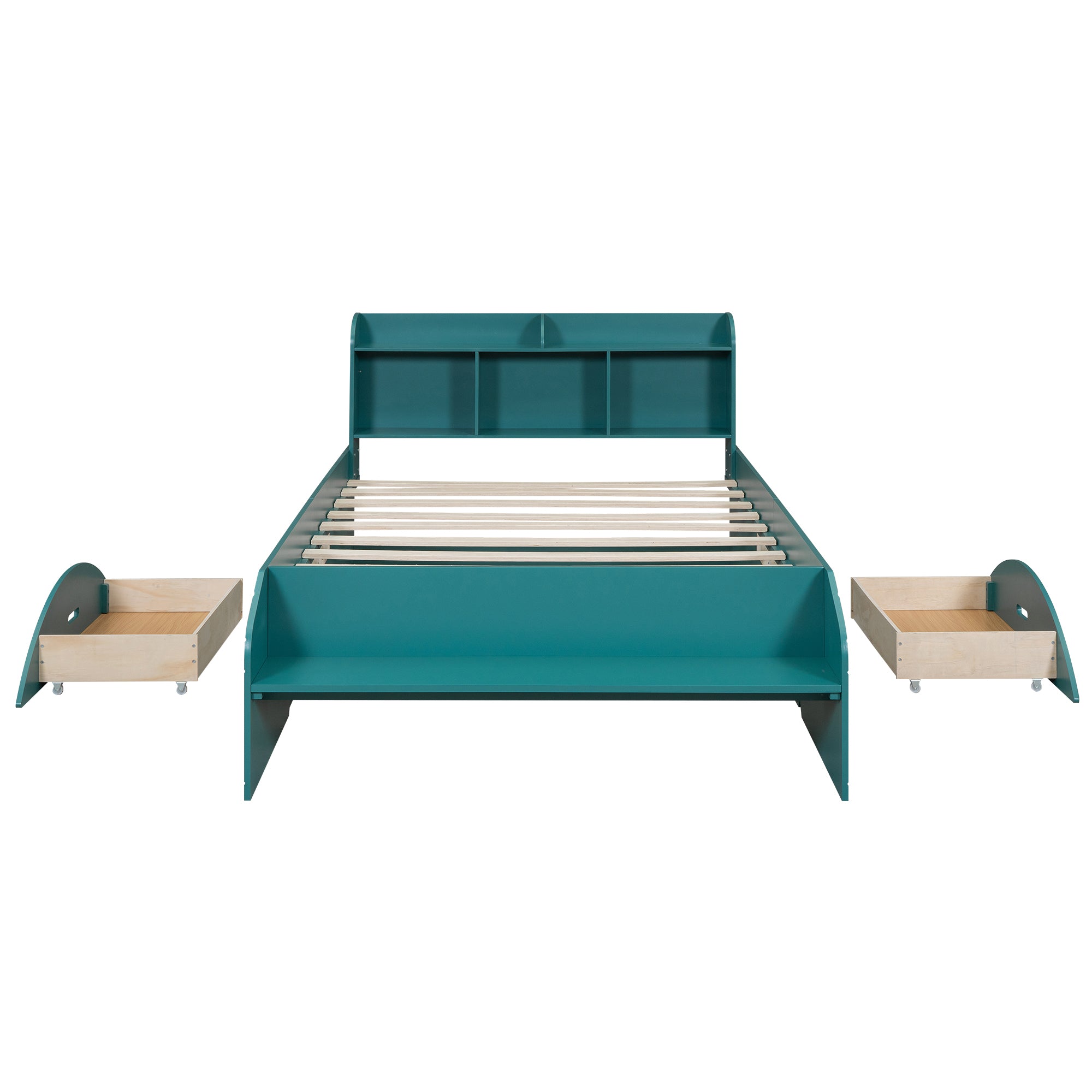Letto Full Size in Legno con 2 Cassetti, Testiera e Pediera Contenitore - Verde Scuro