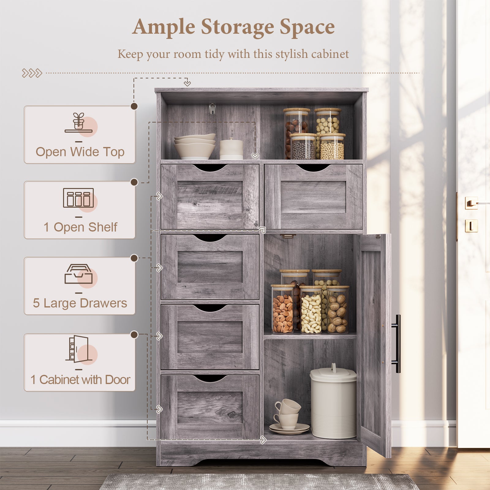 Mobile Bagno 5 Cassetti Grigio