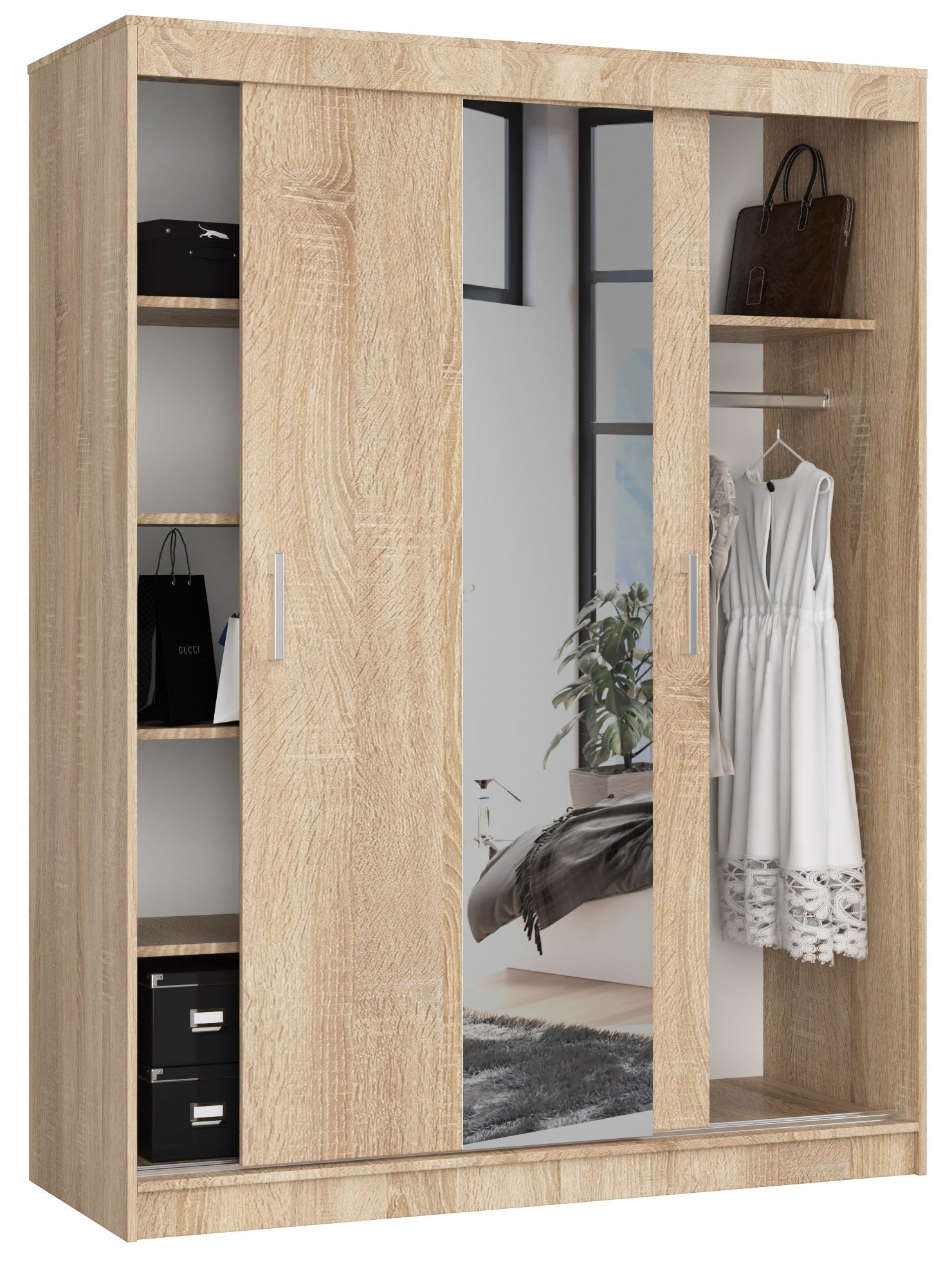 Armadio Scorrevole Sera 150 cm Specchio – Rovere Sonoma
