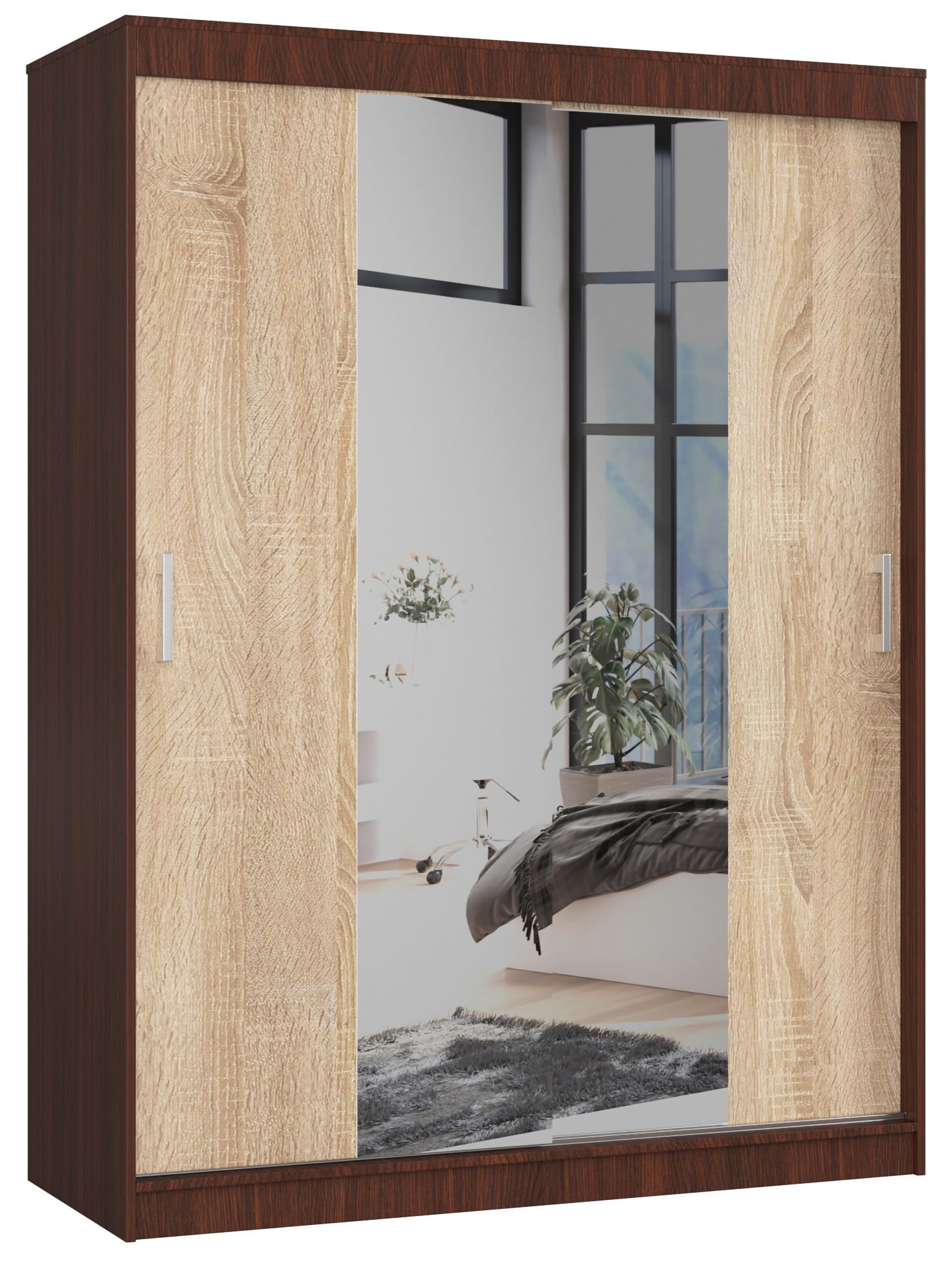 Armadio Scorrevole Sera 150 cm Specchio – Wenge/Sonoma