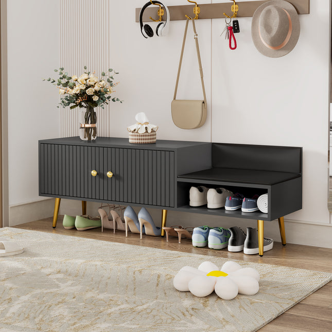 Modern Shoe Storage Bench with Hidden Storage and Upholstered Cushions for Bedside, Living Room and Entryway (Gray) Default Title