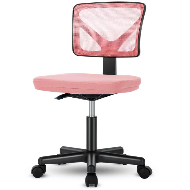 Armless Mesh Office Chair, Ergonomic Computer Desk Chair Pink