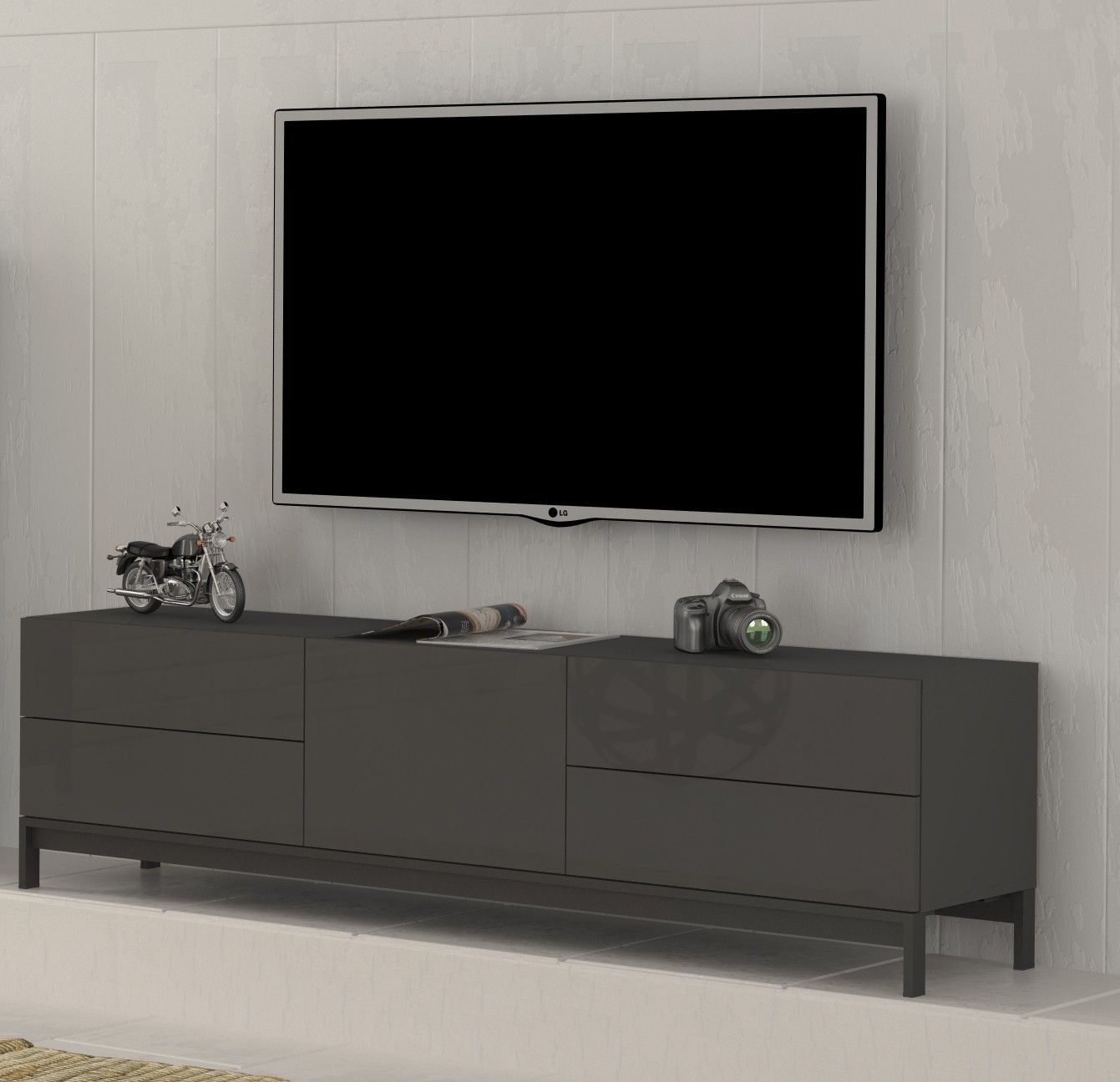 Porta tv METIS 170 cm con piedi 1 anta + 4 cassetti.