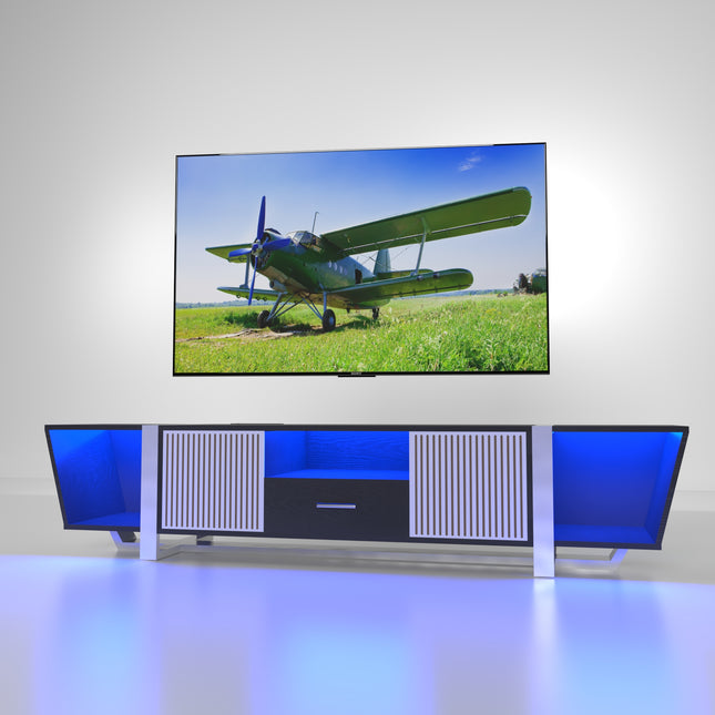 TV Console with Storage Cabinet – Dual Flat LED TV Stand with Remote Control and Multi-Mode Light, Black Default Title