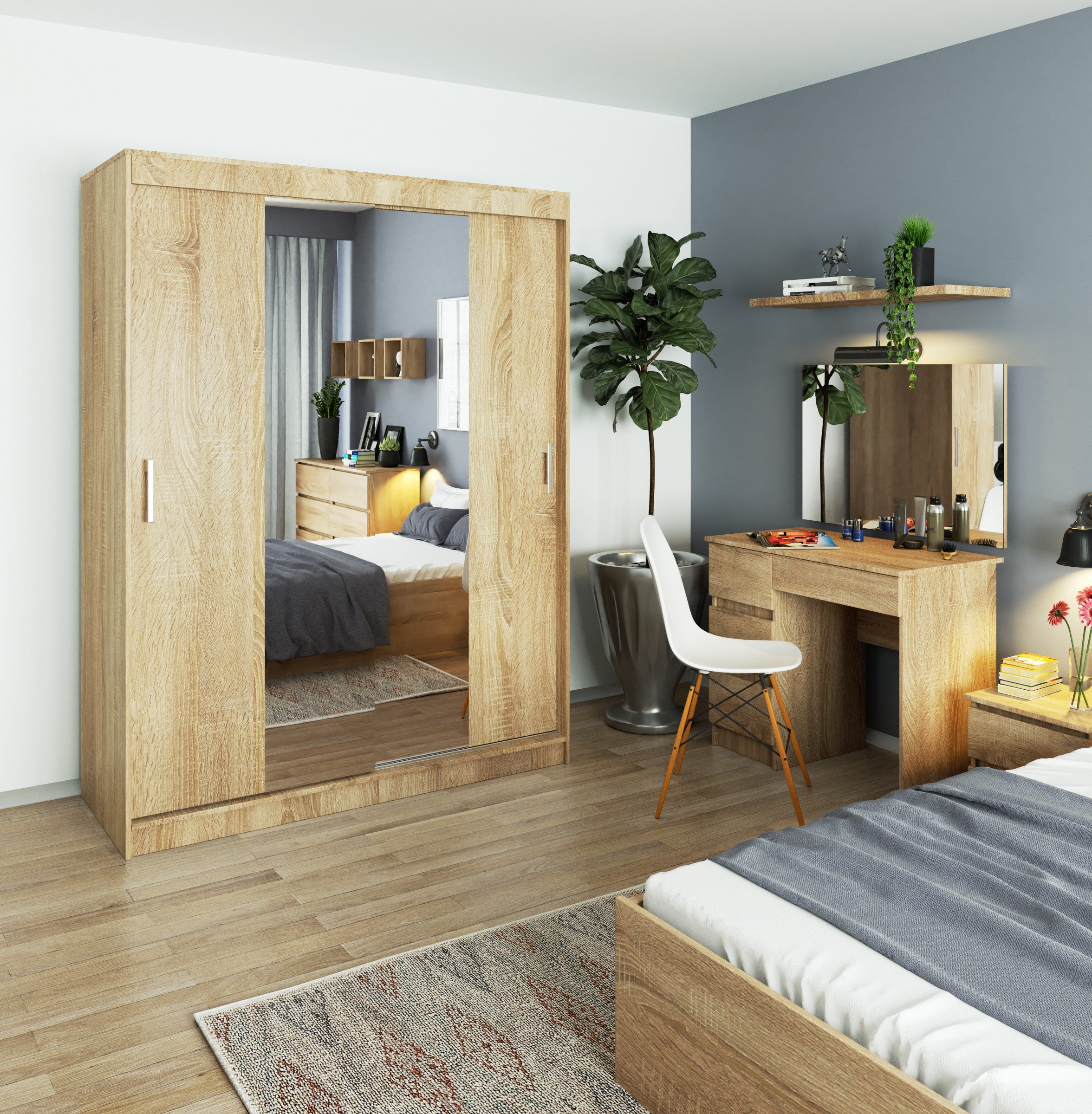 Armadio Scorrevole Sera 150 cm Specchio – Rovere Sonoma