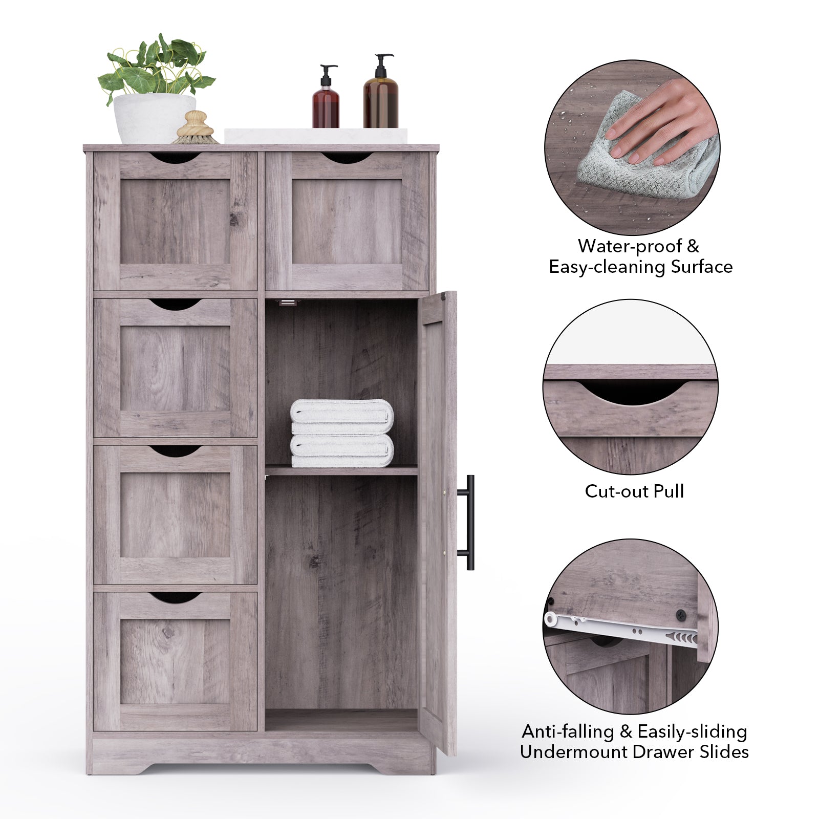Mobile Bagno 5 Cassetti 1 Anta Grigio