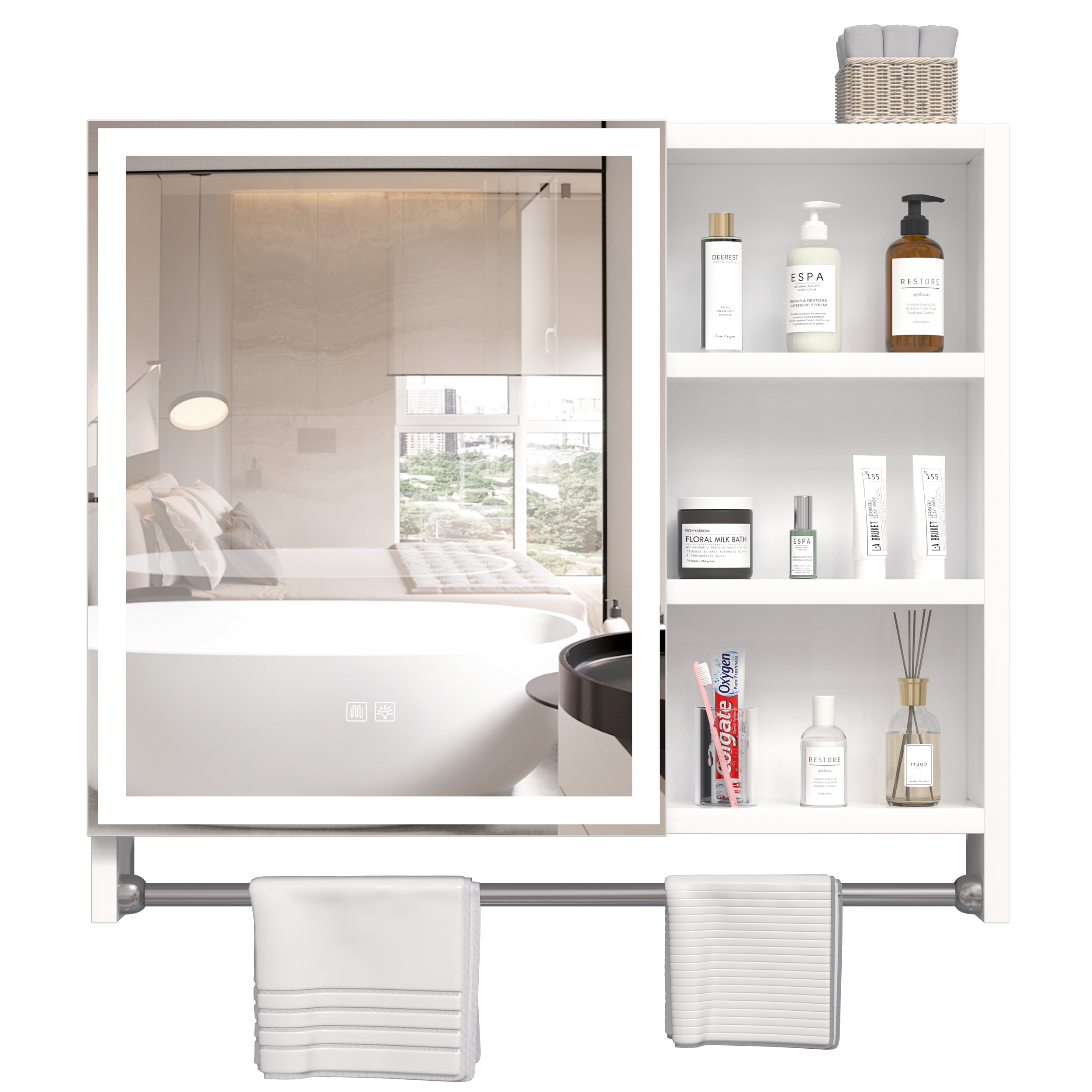 Armadietto Bagno LED 81x70cm con Specchio