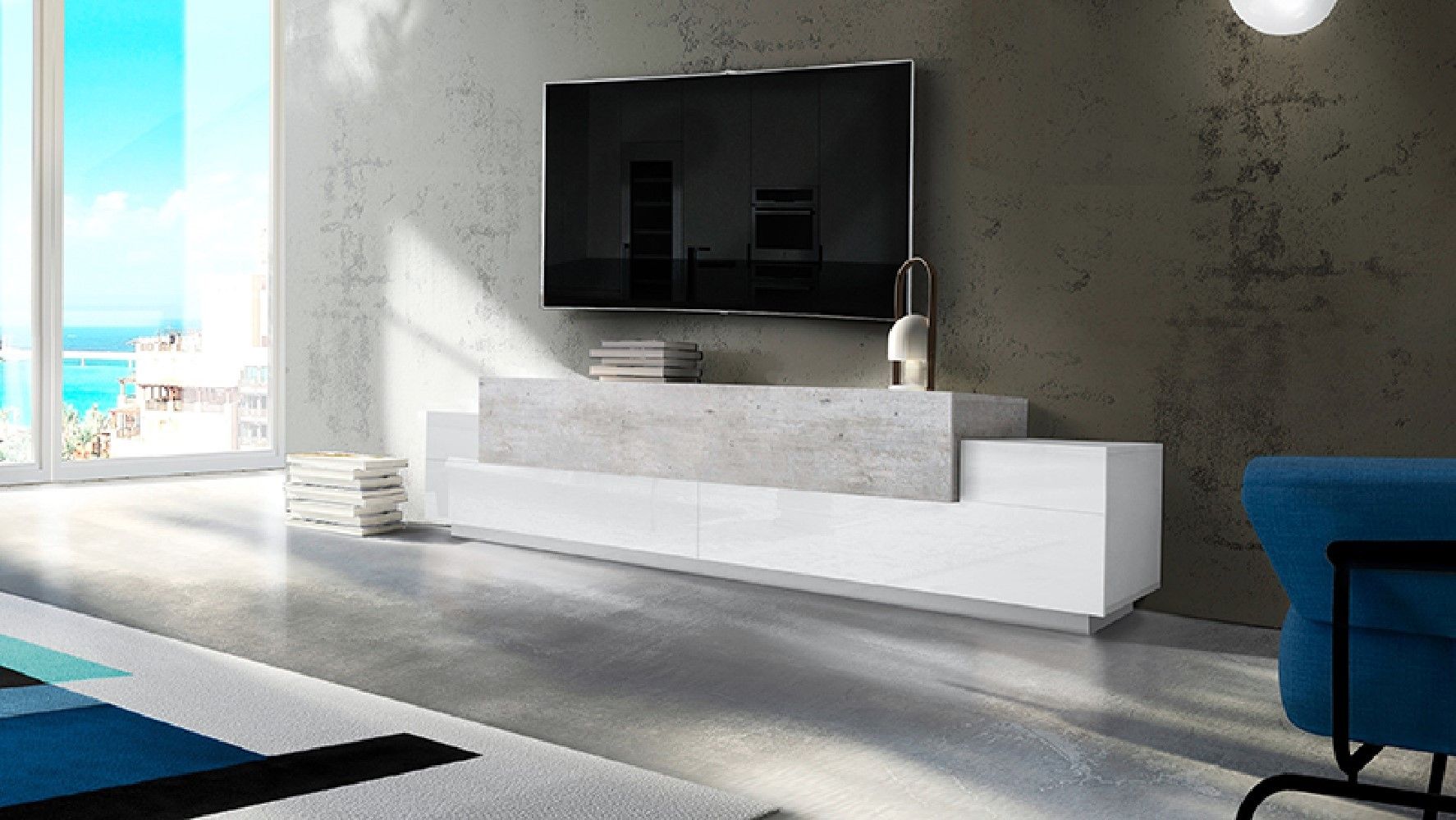 Porta tv CORO 240 cm 3 ante a ribalta.