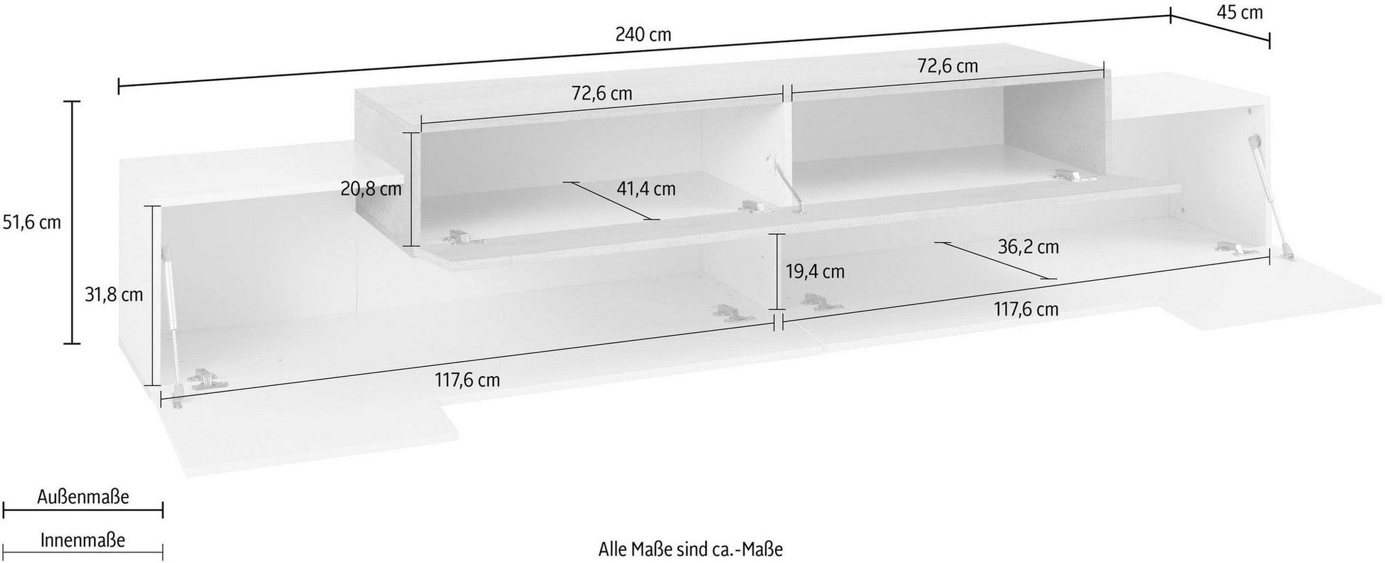 Porta tv CORO 240 cm 3 ante a ribalta.