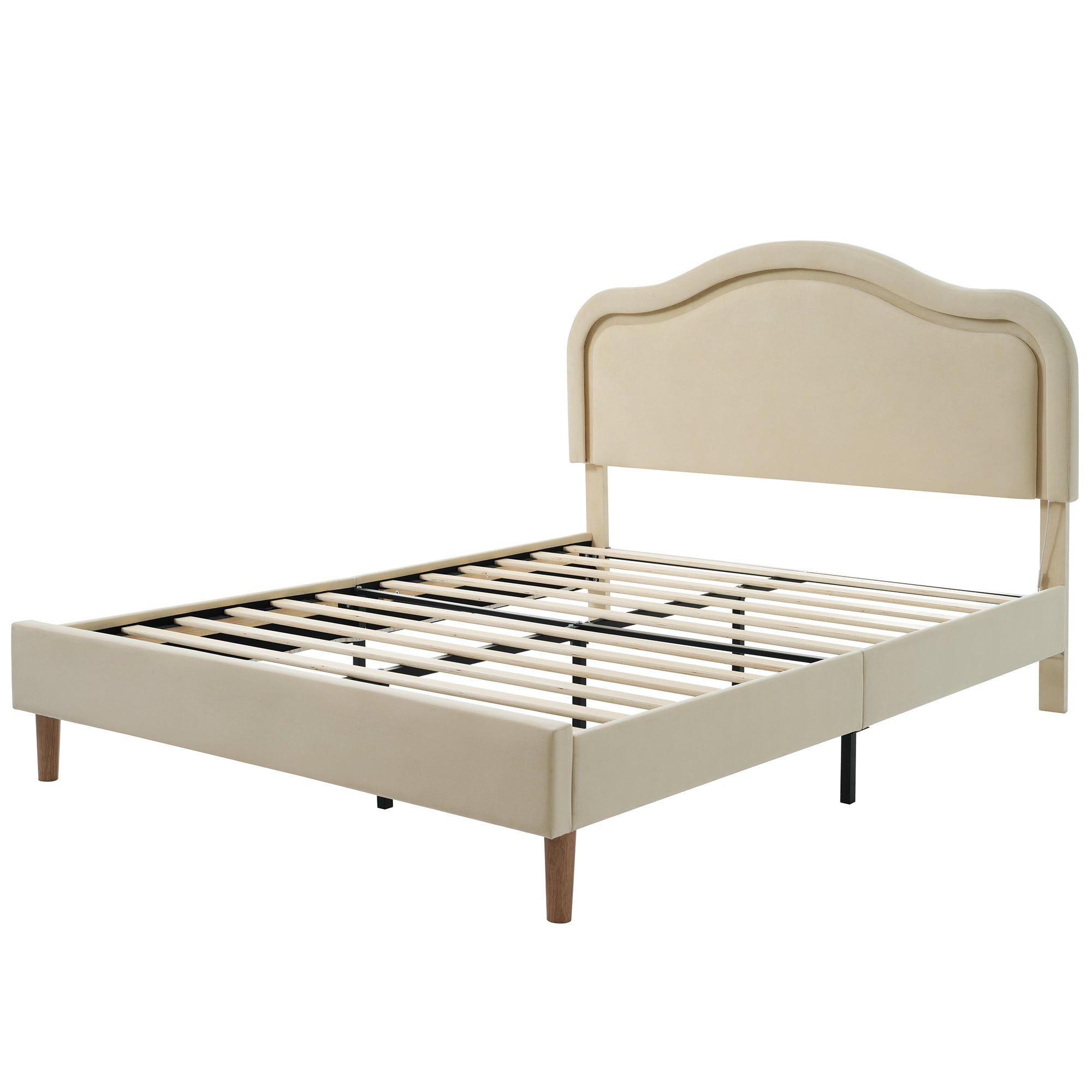 Letto Full Size Velluto Beige con LED
