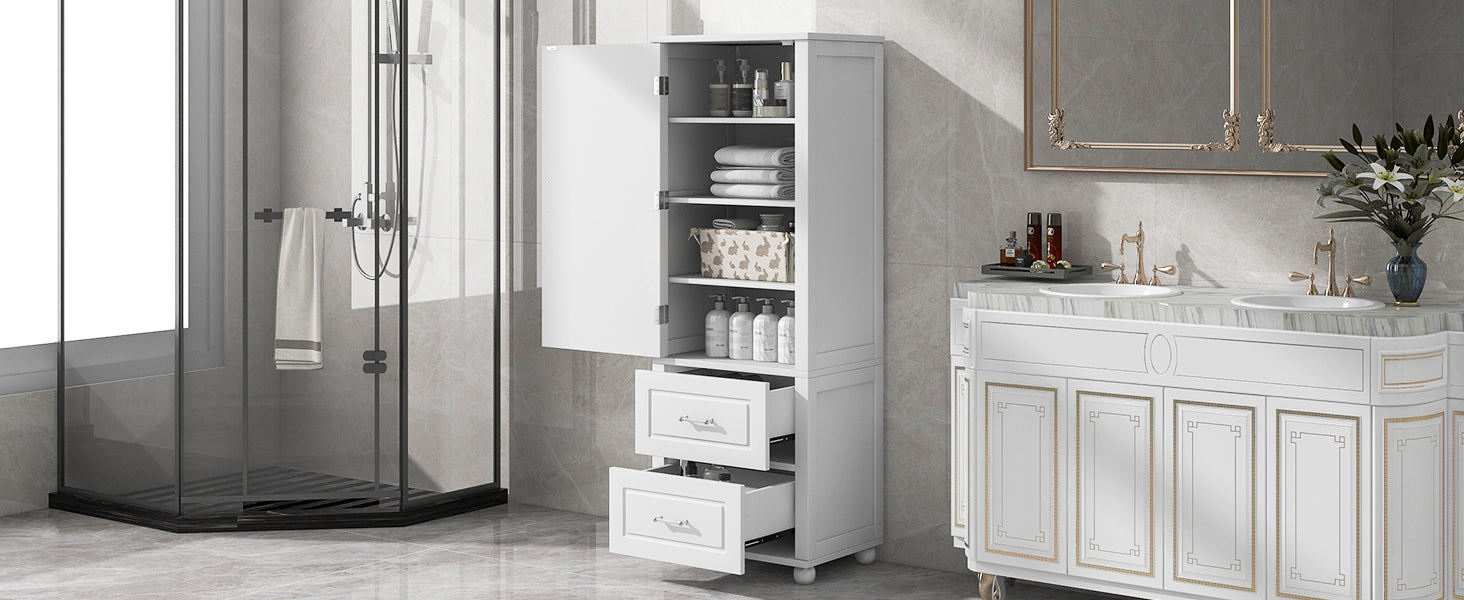 Armadietto Bagno Alto con Cassetti e Ripiano Regolabile