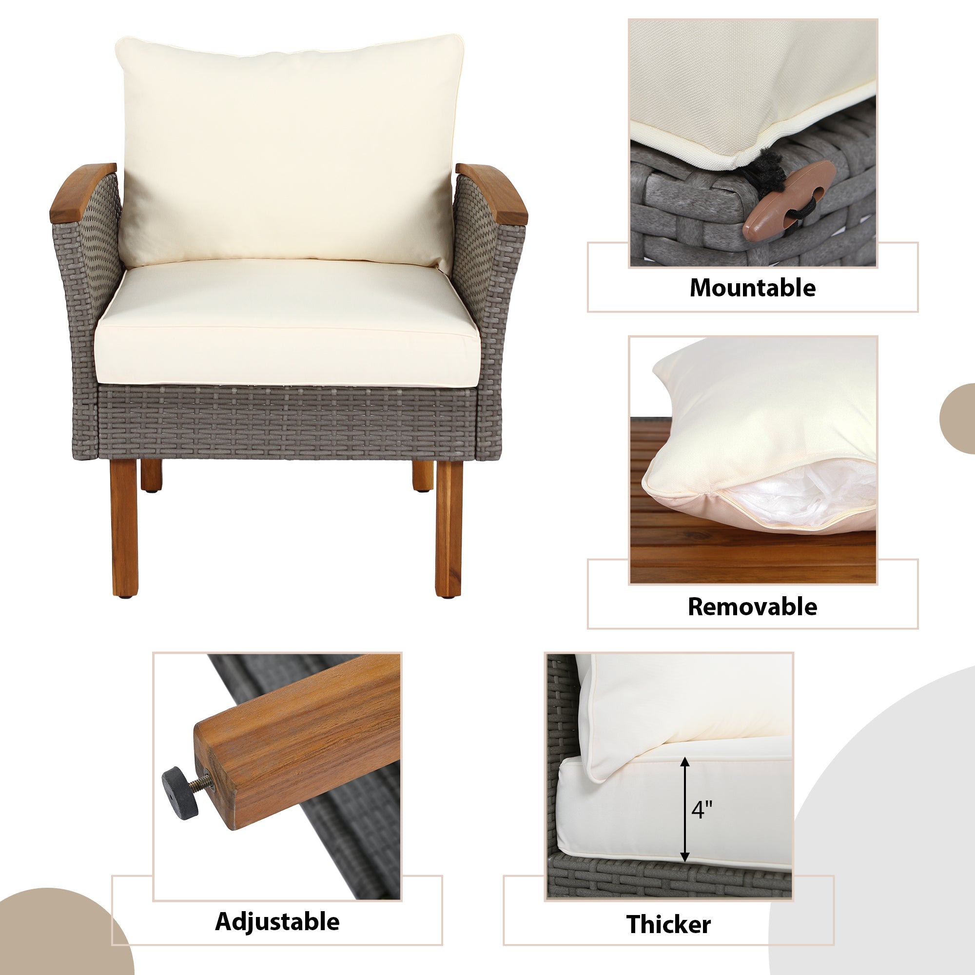 Set Patio Rattan 9 Pezzi Beige Acacia