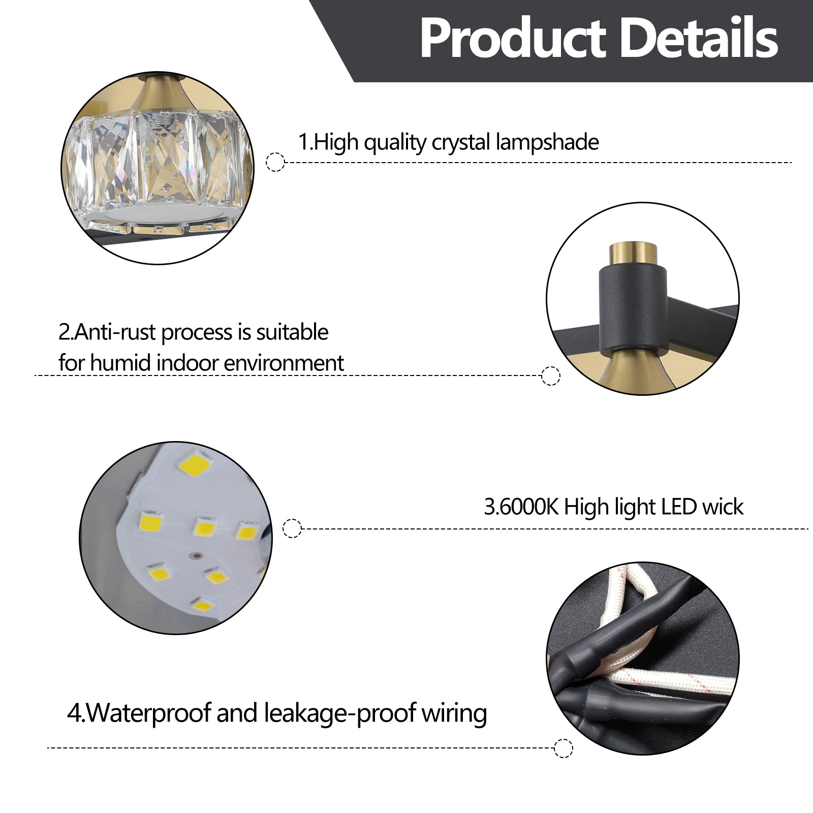Lampada Bagno LED 3 Luci Cristallo