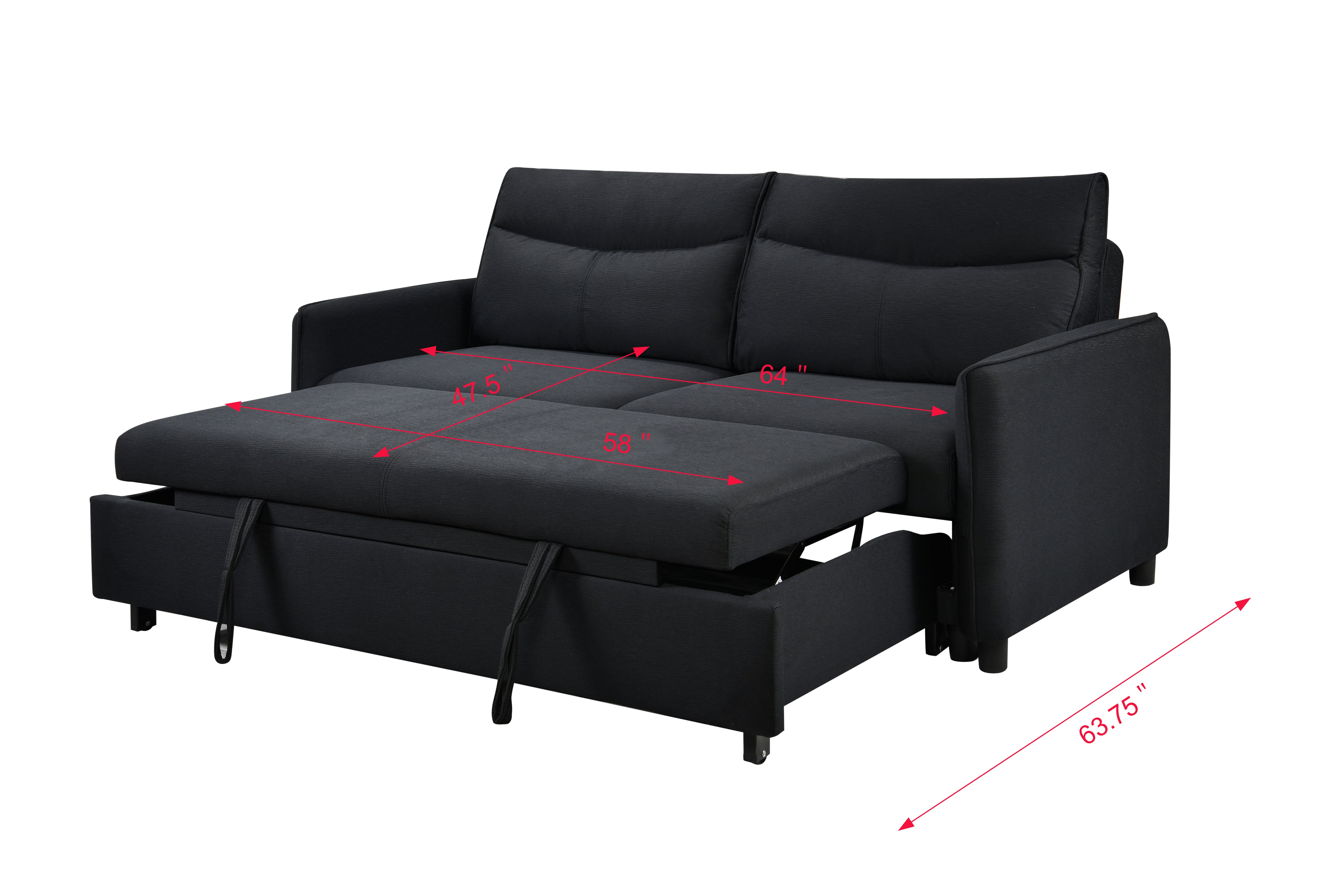 Divano Letto Convertibile 3 in 1 con Letto Estraibile Nero