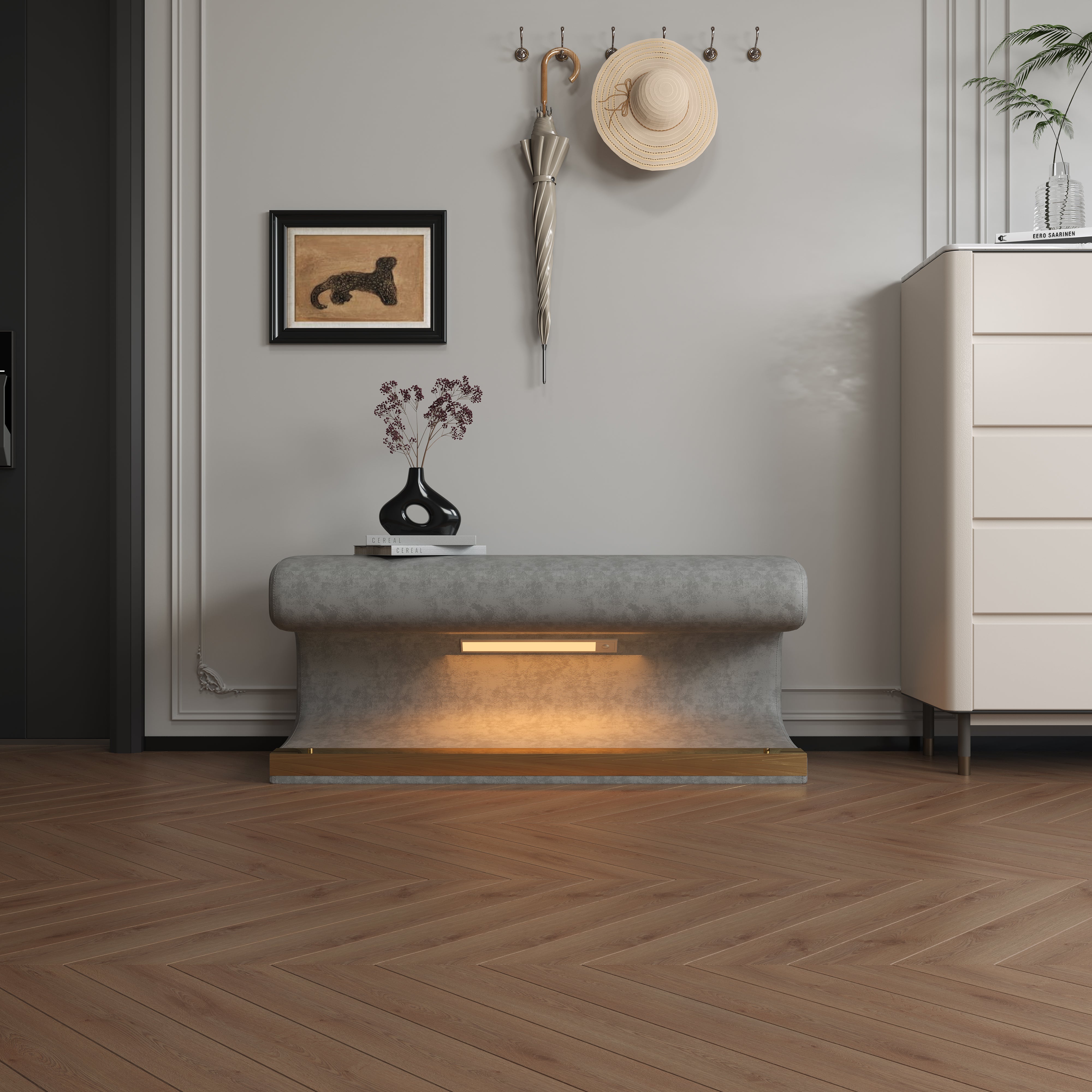 Panca Ingresso Pelle Grigia con LED