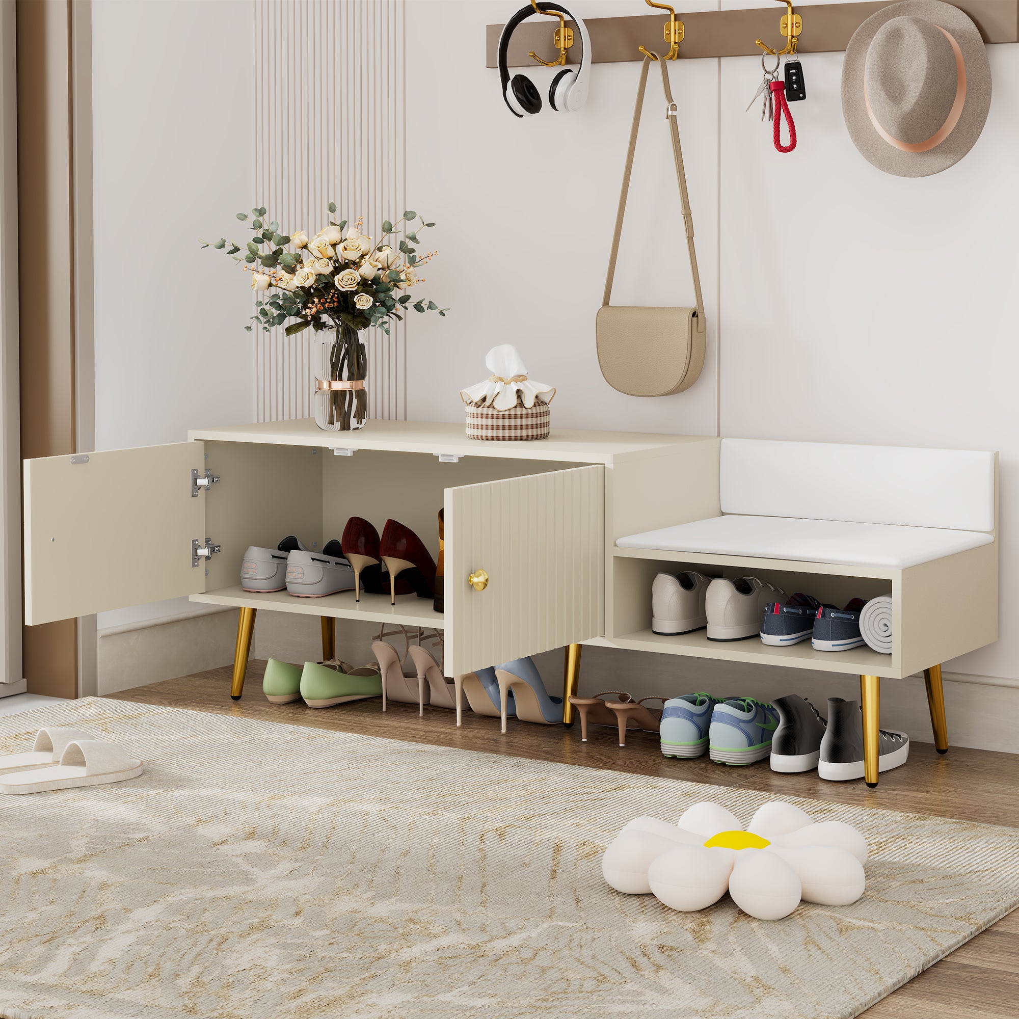 Panca Portascarpe Imbottita Bianca