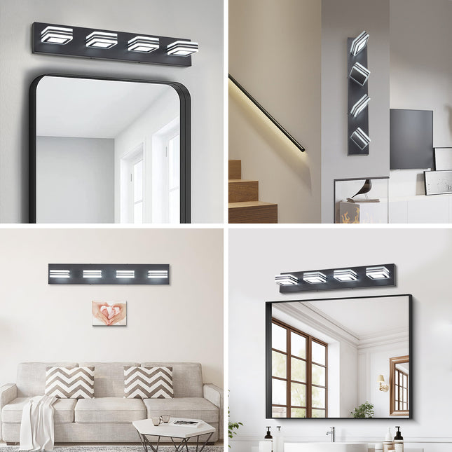 LED Modern Black Vanity Lights – 4-Lights Acrylic Matte Black Bathroom Vanity Lights for Over Mirror