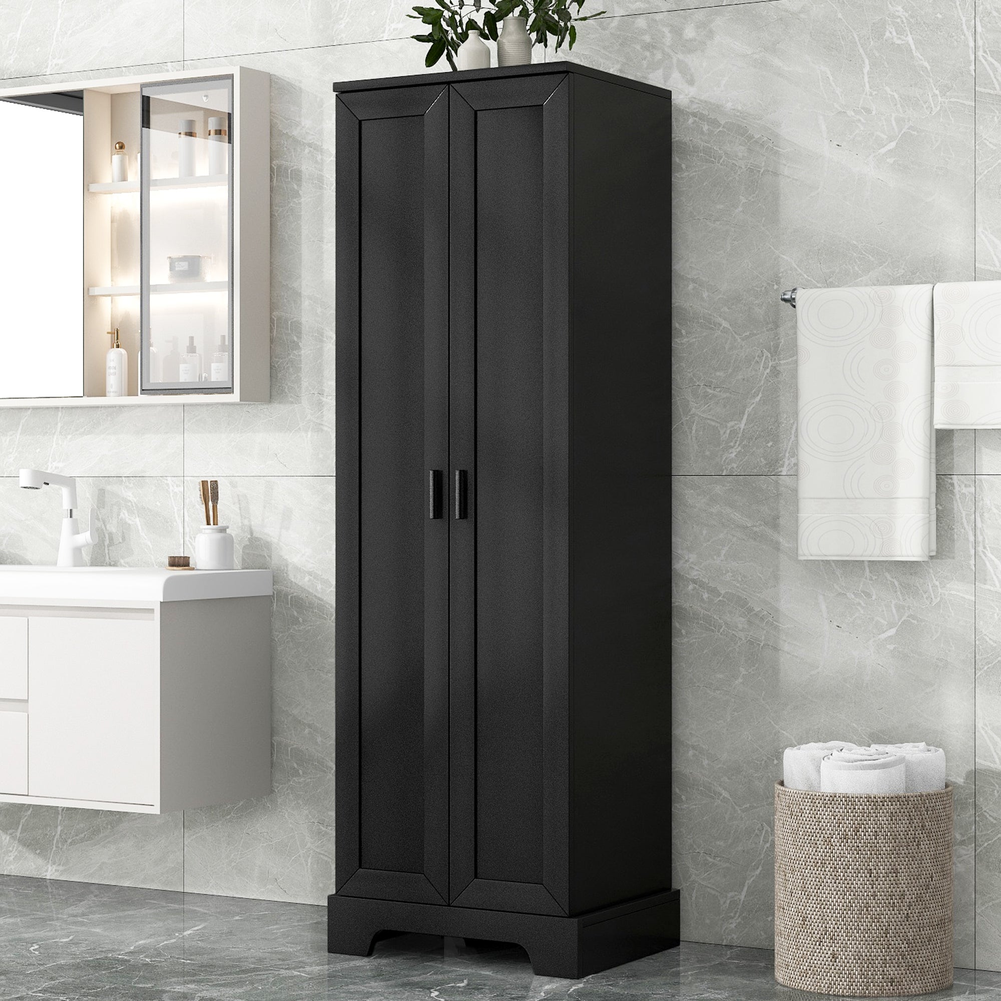 Mobile Alto Bagno Nero 2 Ante 181cm