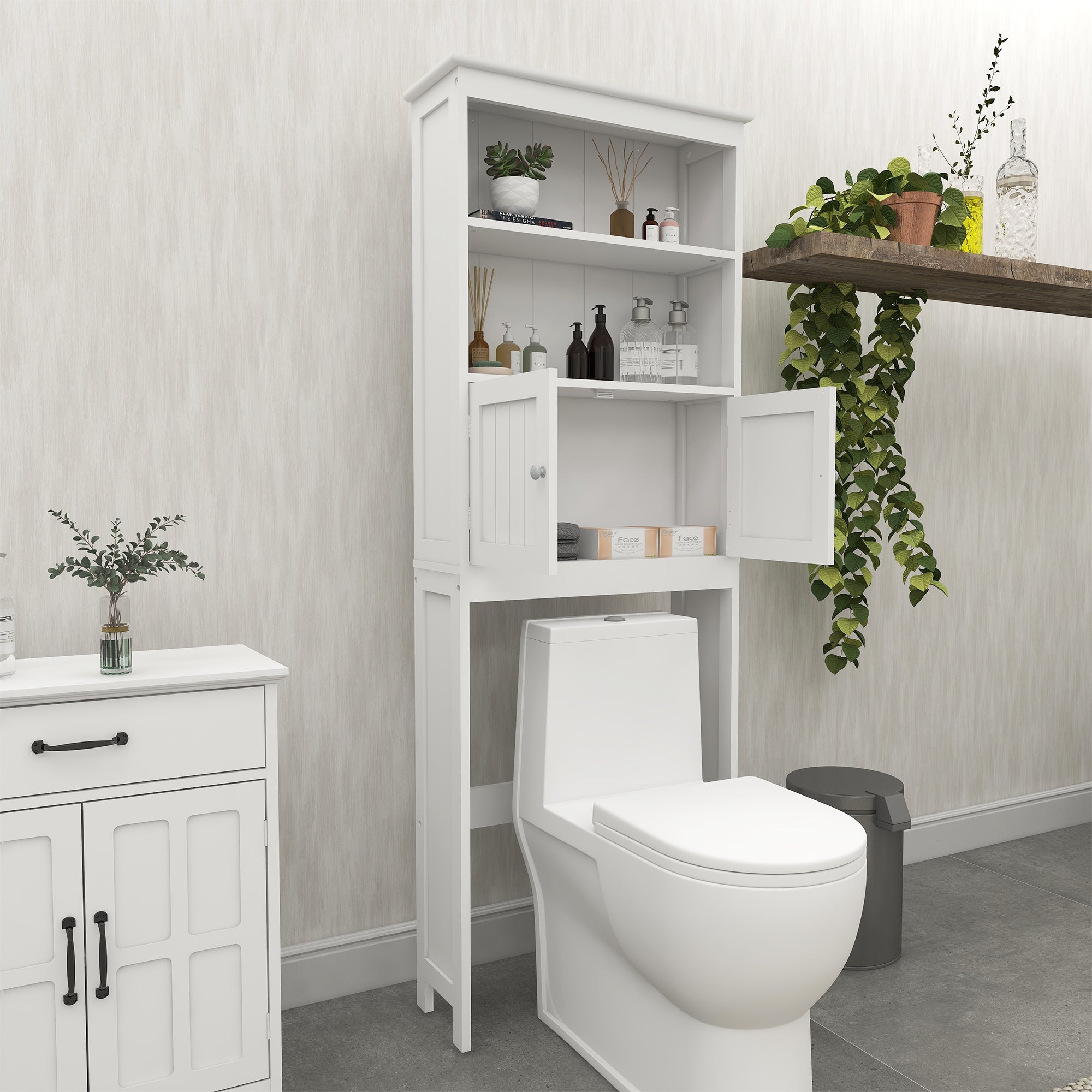 Mobile Bagno Sopra WC 2 Ripiani 2 Ante Legno