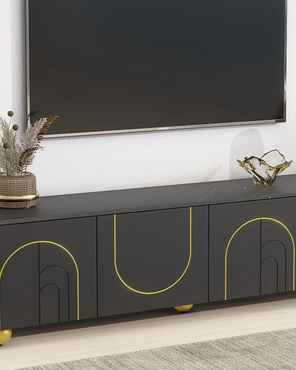 U-Can modern TV stand for TVs under 75 inches with a storage cabinet top marble pattern and circular stand
