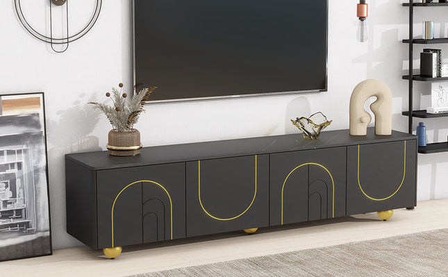 U-Can modern TV stand for TVs under 75 inches with a storage cabinet top marble pattern and circular stand