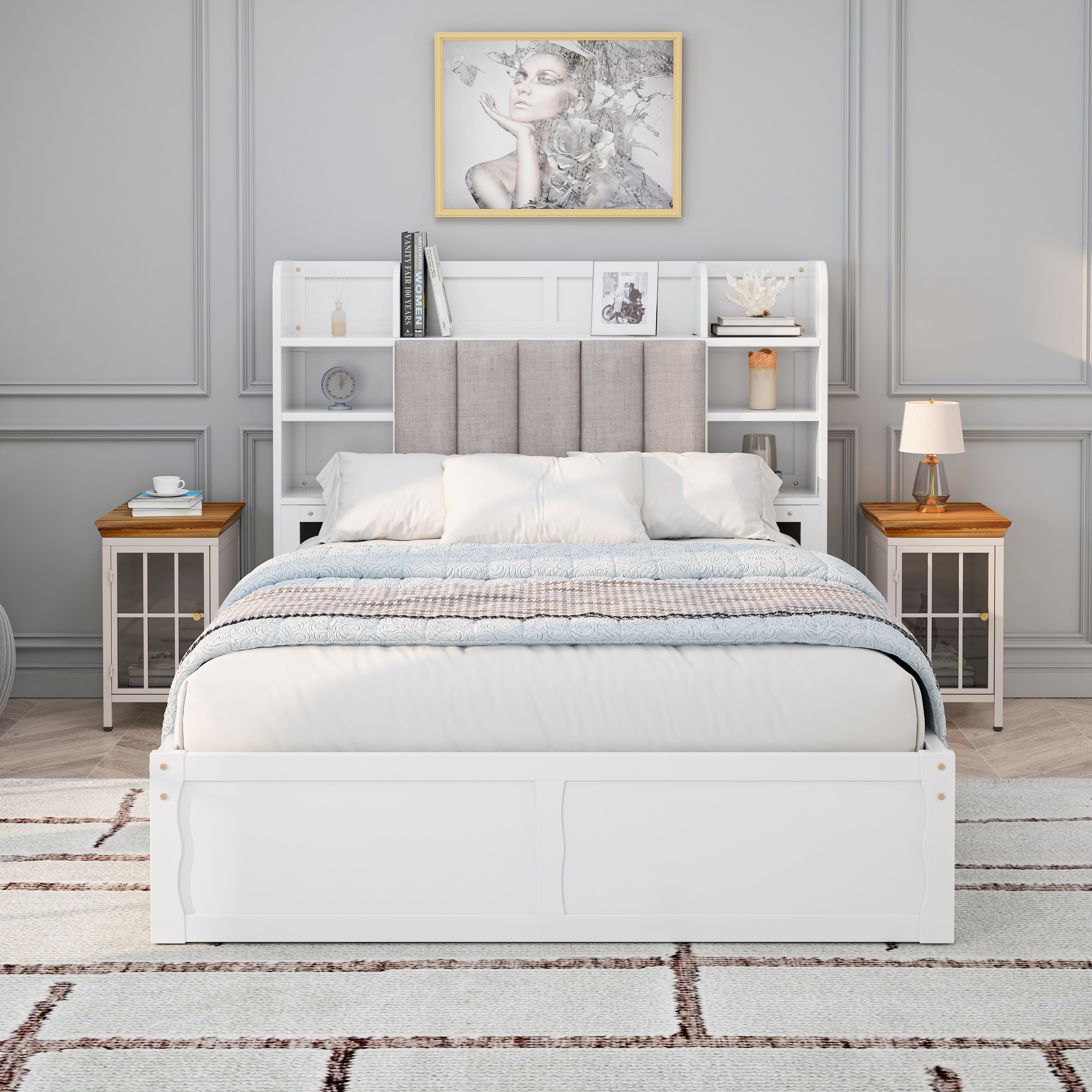 Letto Full Size Bianco con 4 Cassetti