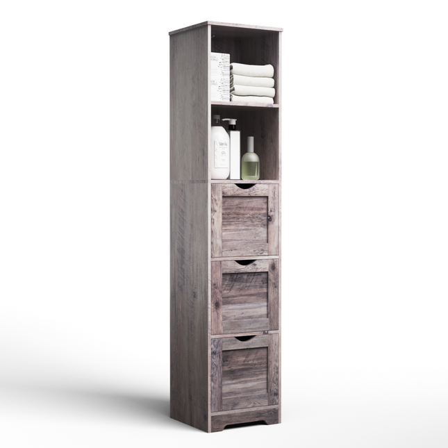 Bathroom Floor Cabinet with 3 Drawers 2 Shelves, Tall Narrow Bathroom Kitchen Pantry Storage Cabinet with Open Compartment Grey