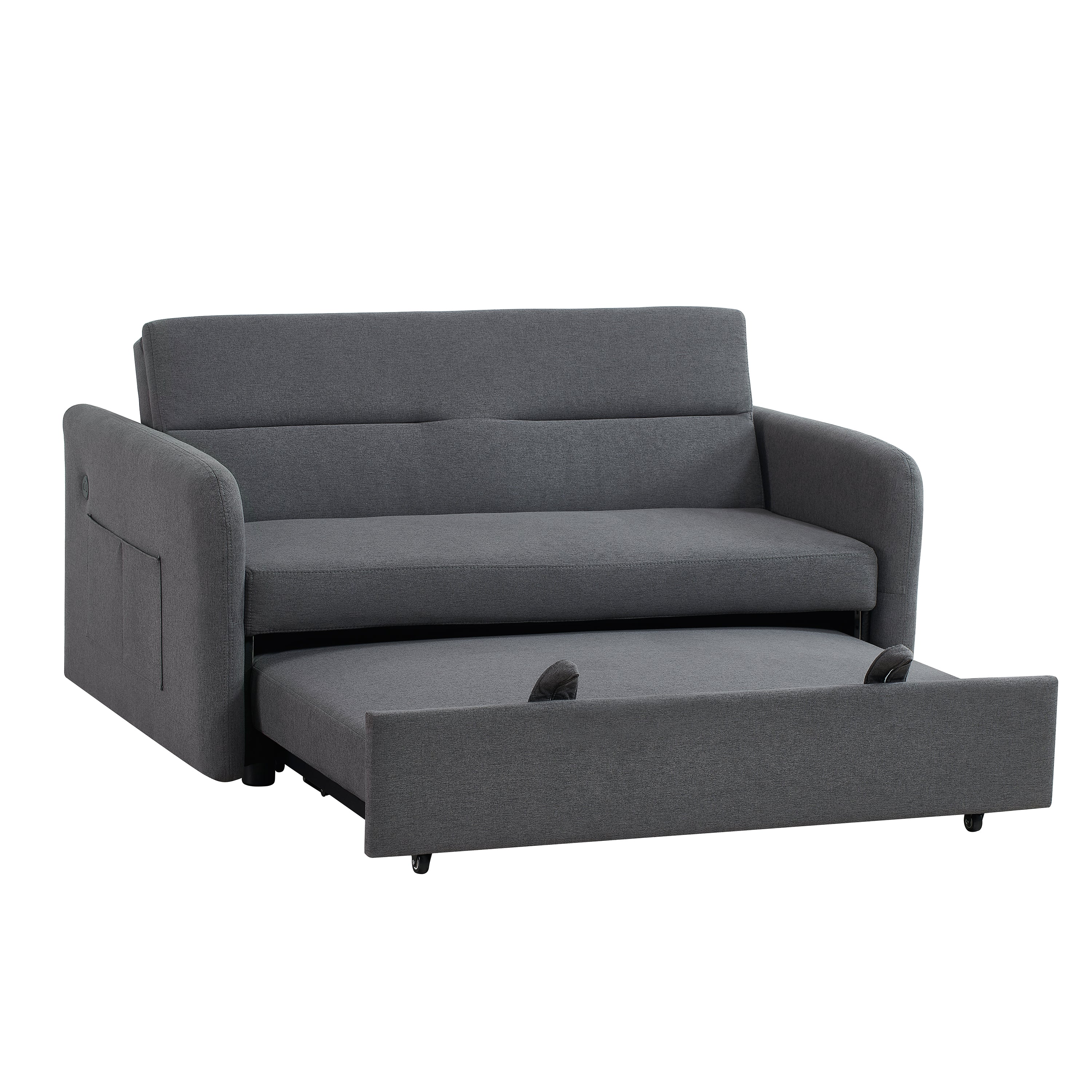 Divano Letto Twins in Tessuto Grigio con USB