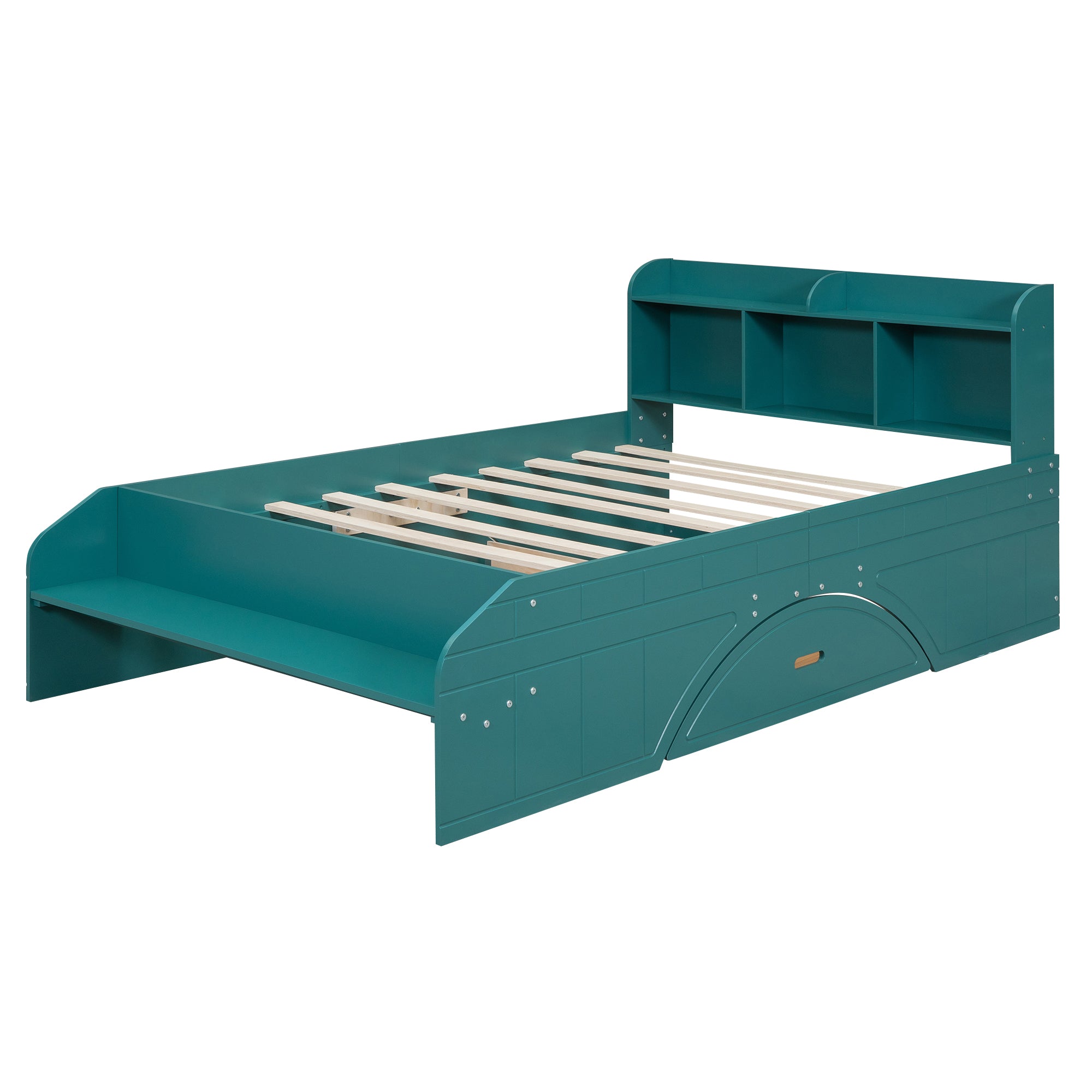 Letto Full Size in Legno con 2 Cassetti, Testiera e Pediera Contenitore - Verde Scuro