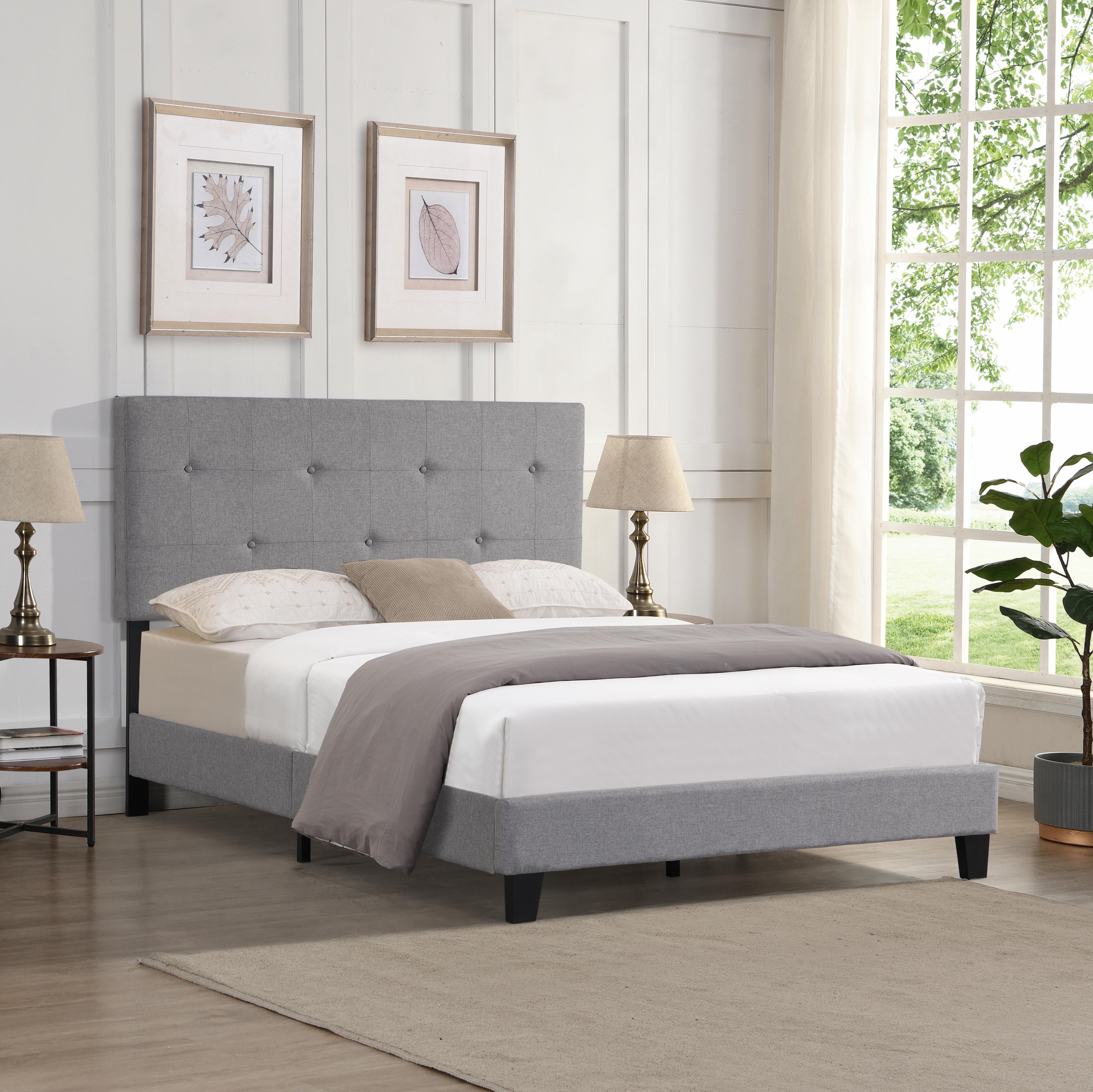 Letto Full Size Imbottito Lino Grigio