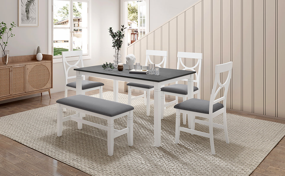 Set Tavolo Pranzo 6 Pezzi Legno Grigio Bianco