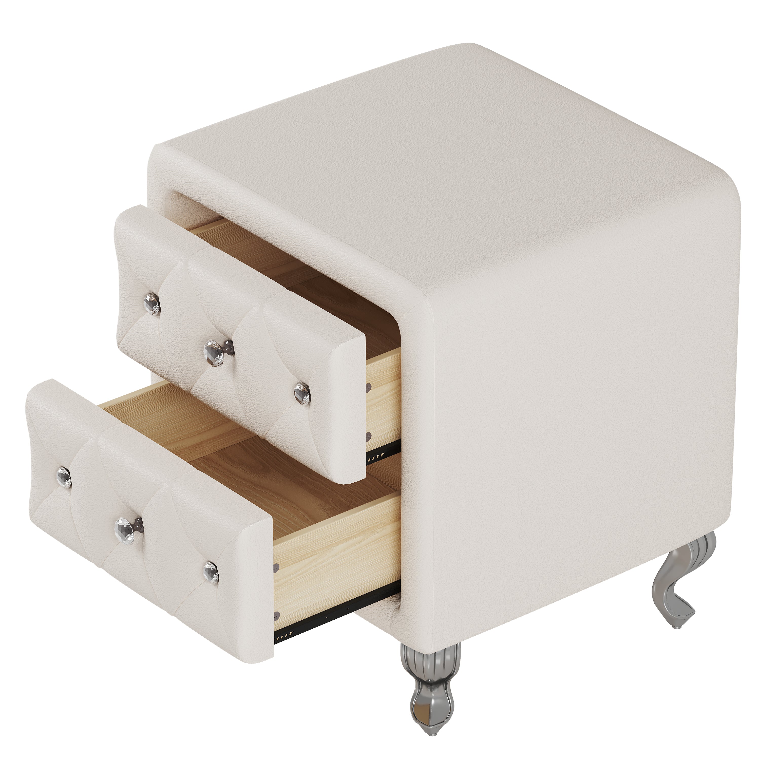Comodino Bianco Ecopelle Gambe Metallo