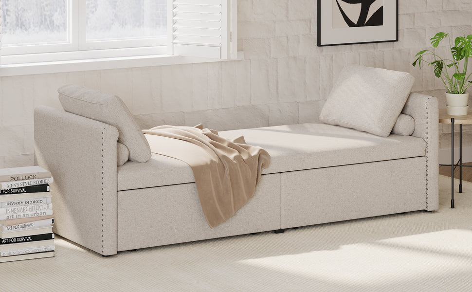 Poltrona Letto Imbottita 2 Cassetti Beige
