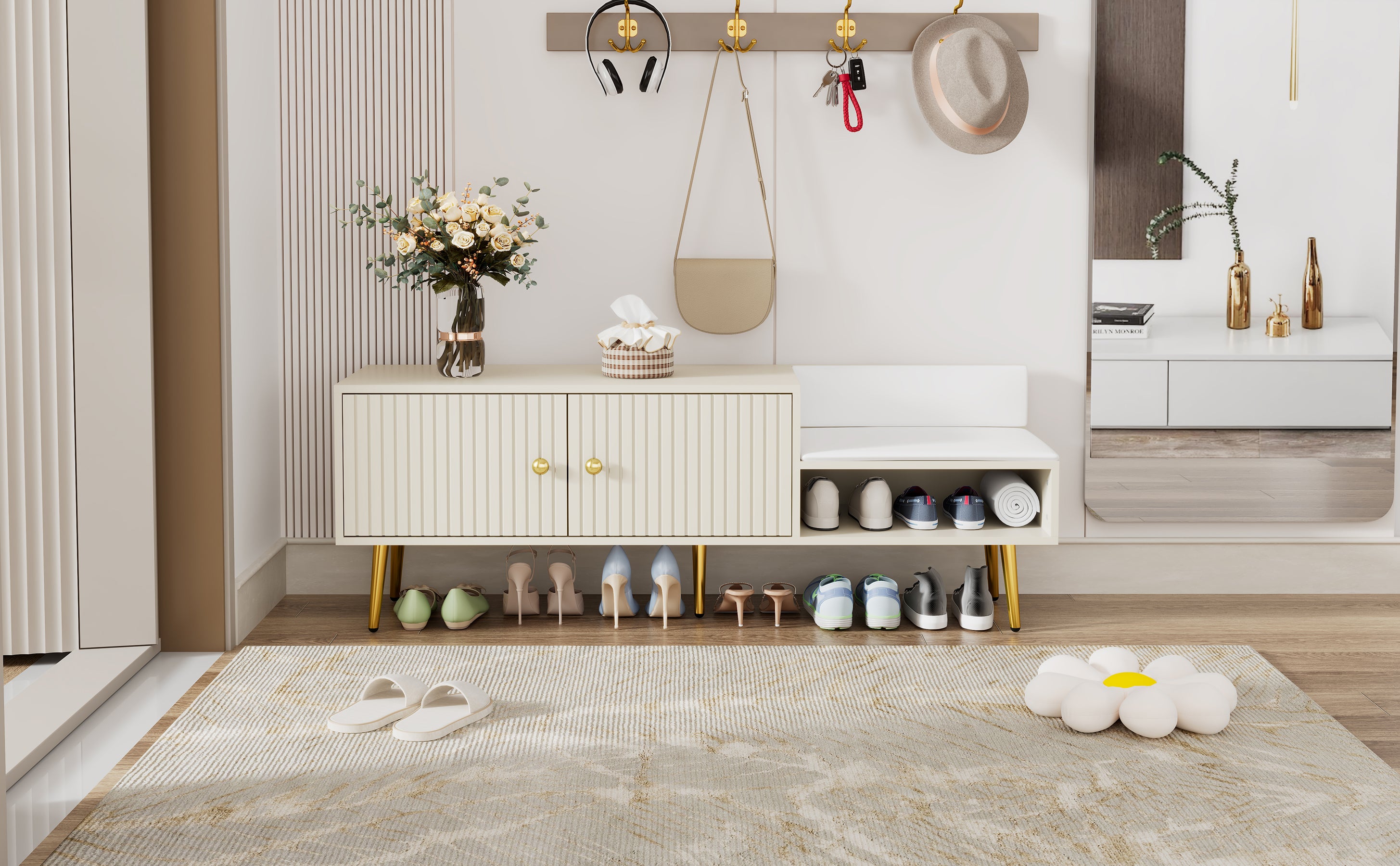 Panca Portascarpe Imbottita Bianca