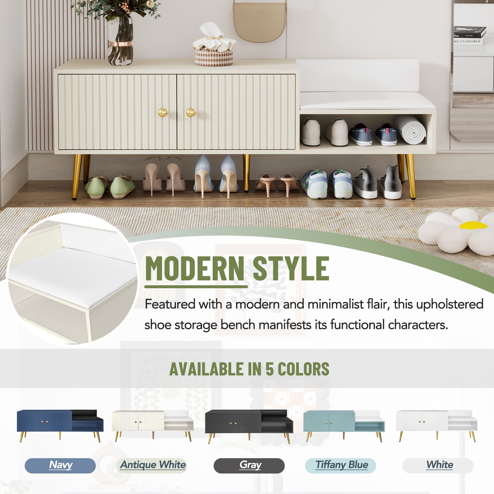 Panca Portascarpe Imbottita Bianca