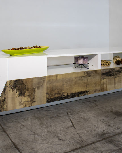 Porta tv ALIEN 260 cm - Bianco laccato lucido / Acero Pereira