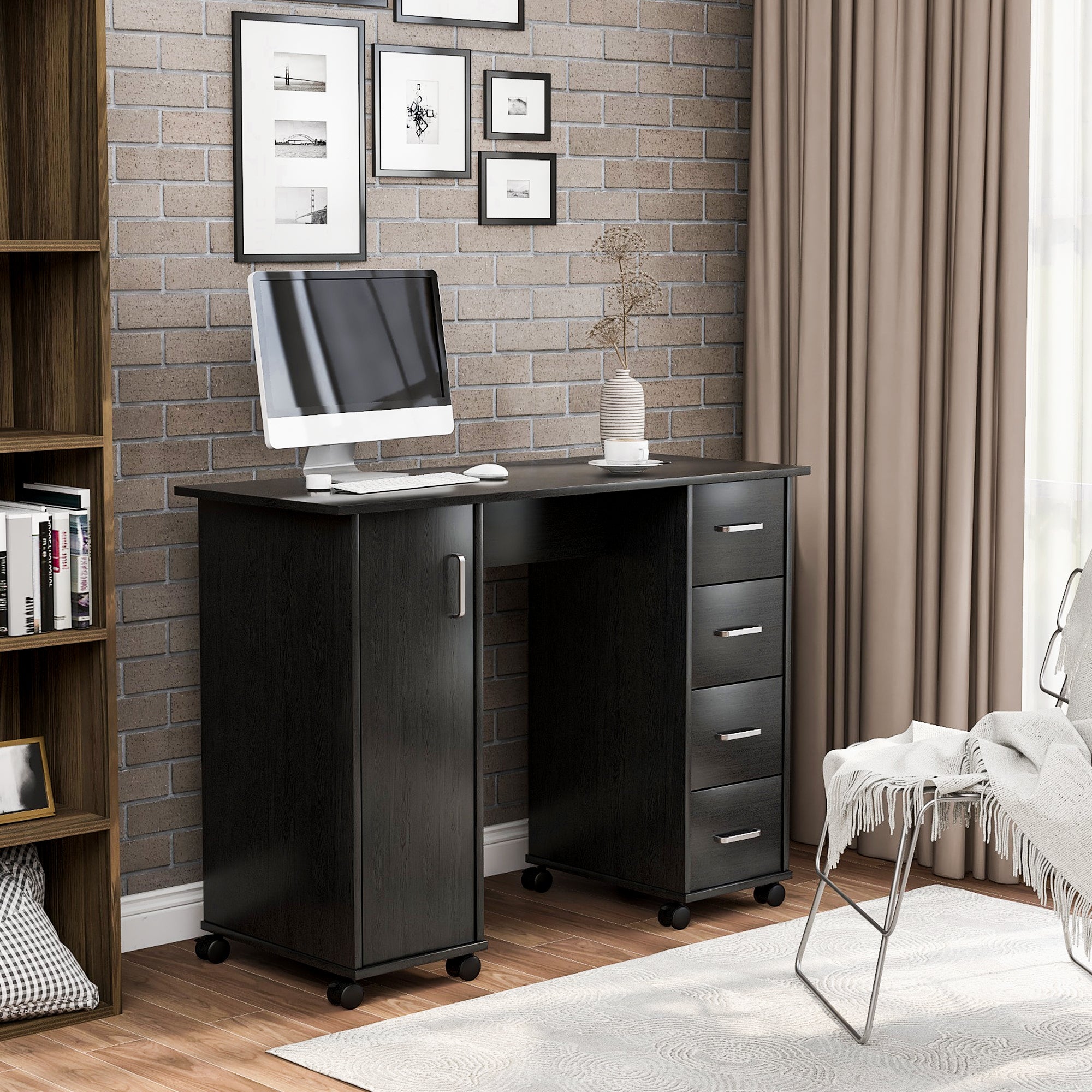 Scrivania Ufficio Nero Bianco con Cassetti