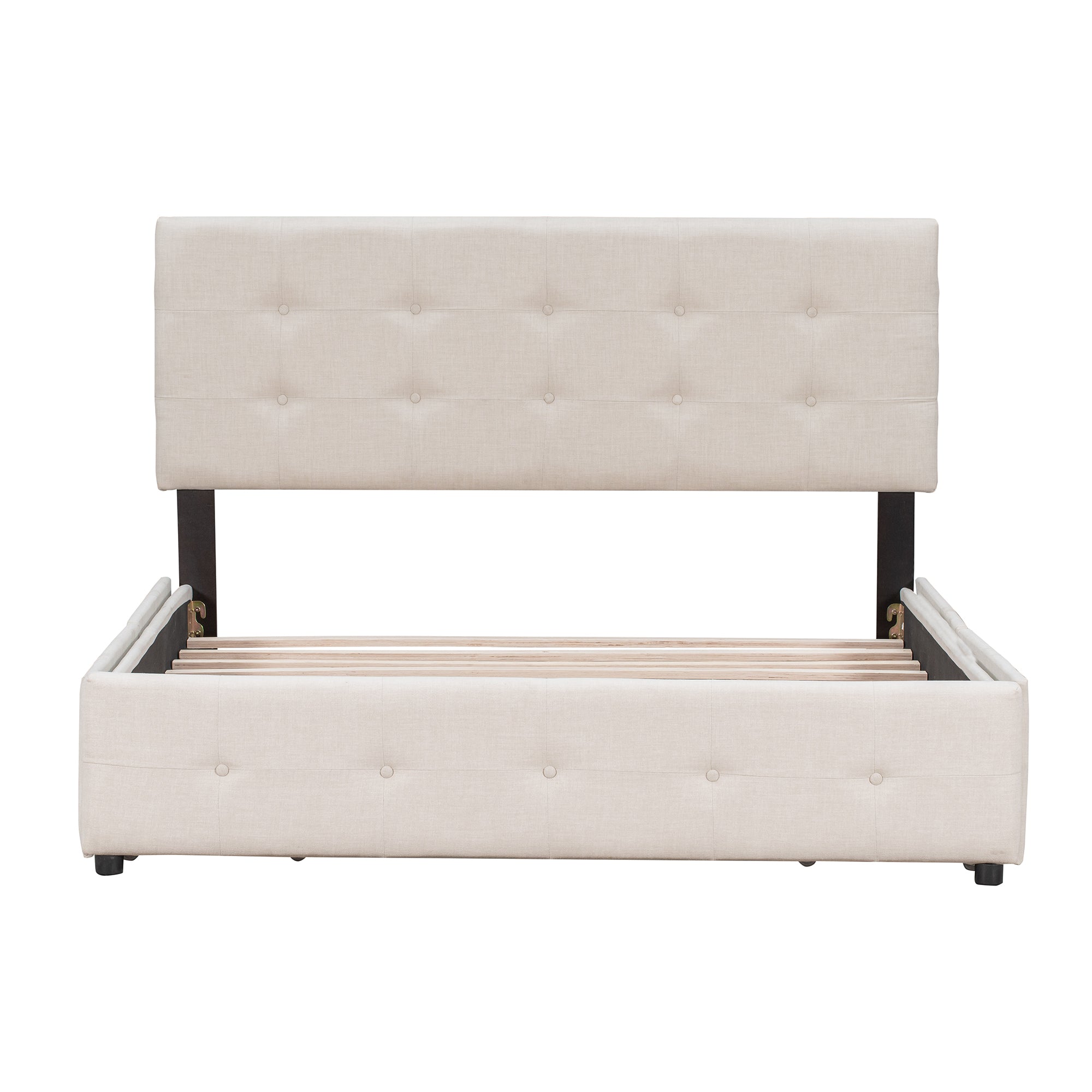 Letto Queen Imbottito 4 Cassetti Beige
