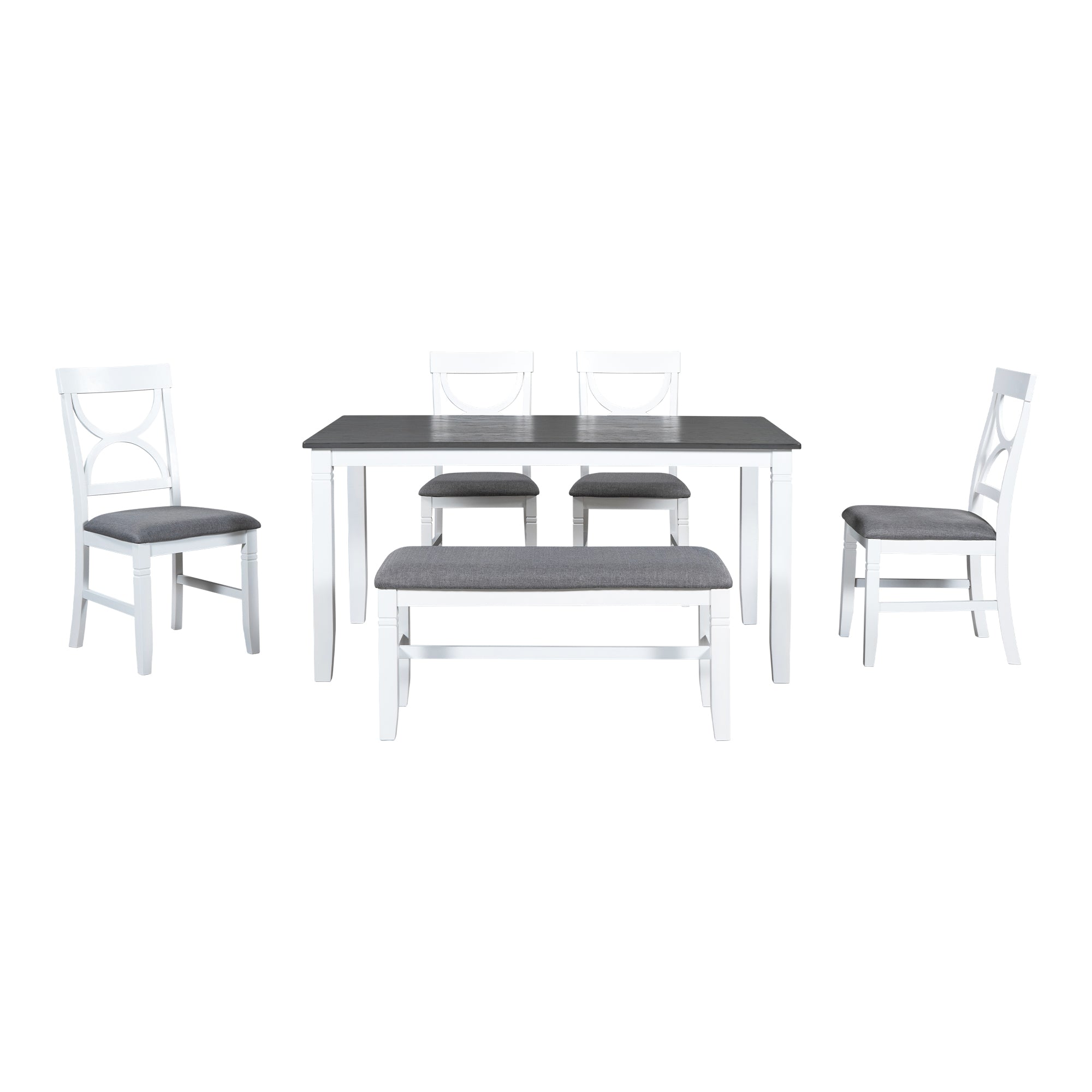 Set Tavolo Pranzo 6 Pezzi Legno Grigio Bianco