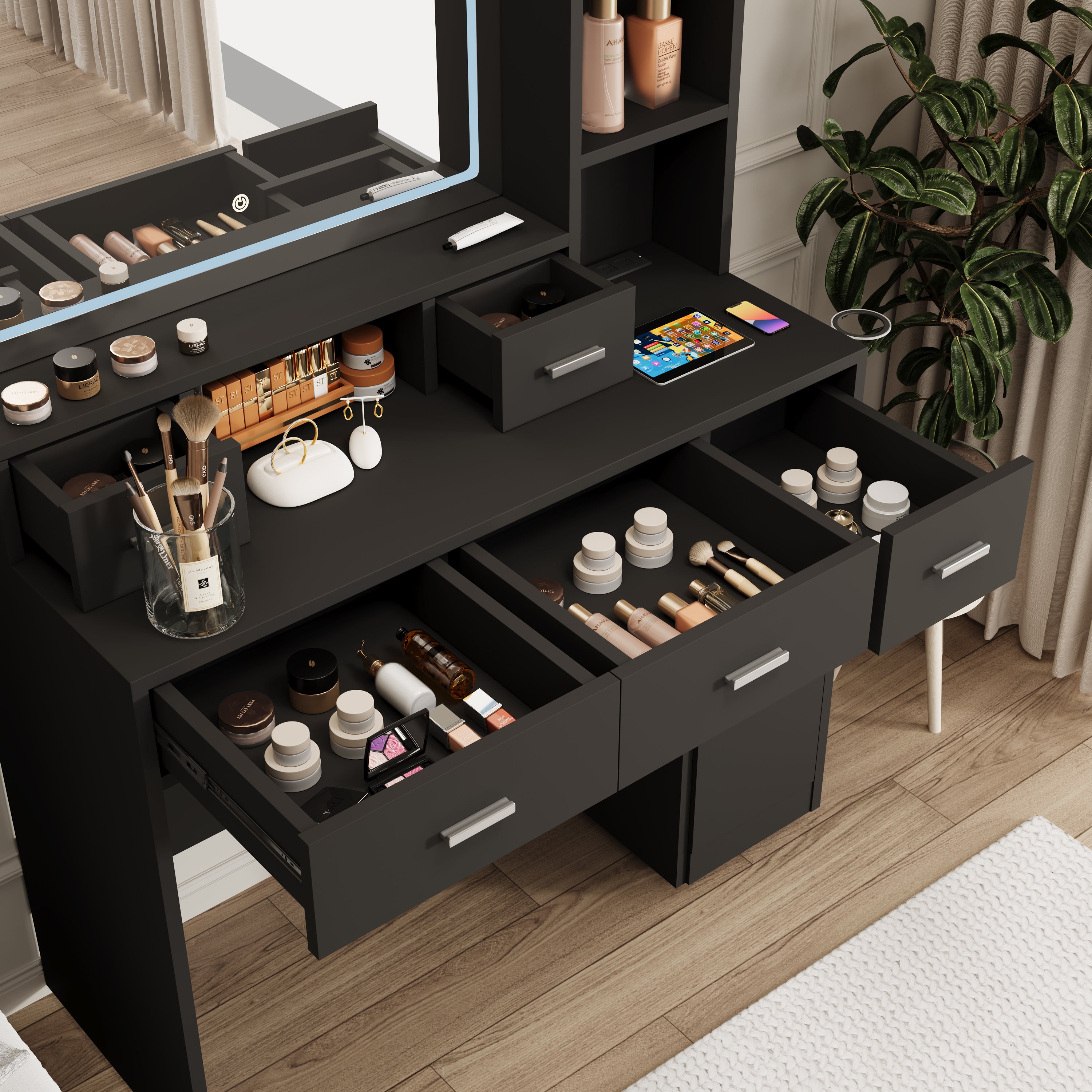 Toeletta Nera con Specchio Smart LED