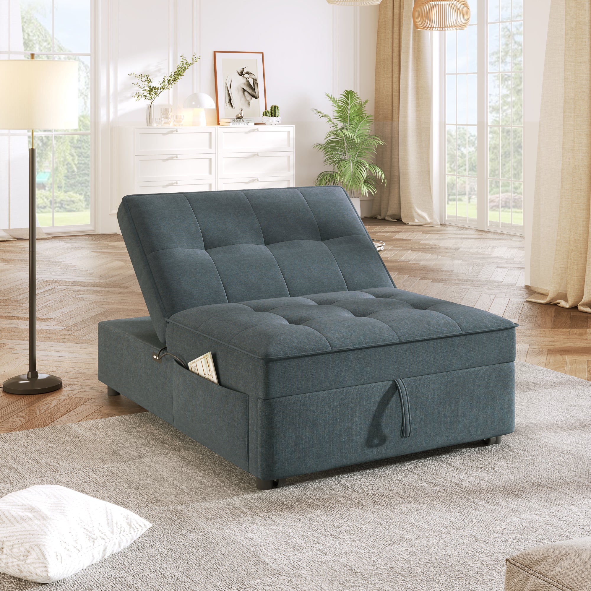 Divano Letto 4in1 Pouf Ripostiglio Blu