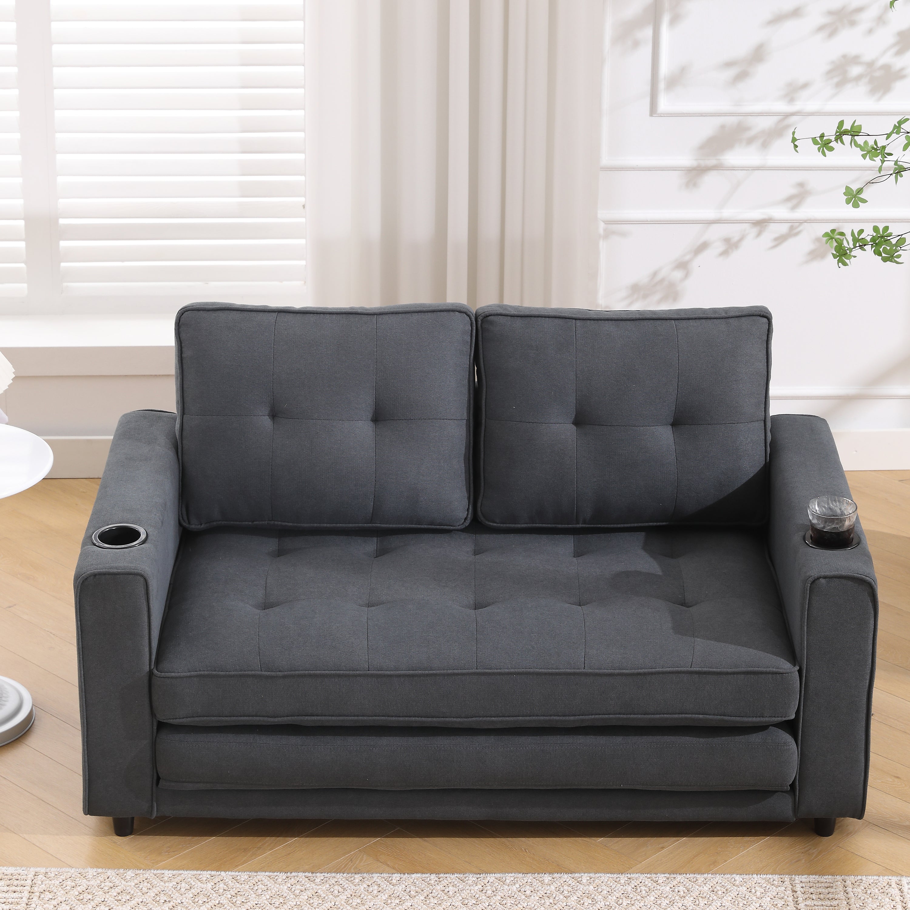 Divano Letto Futon 3 in 1 Grigio Scuro