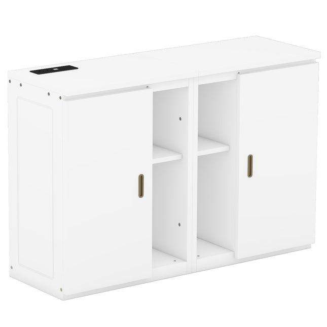 Full Size Murphy Bed with Shelves, Cabinets, and USB Ports – White