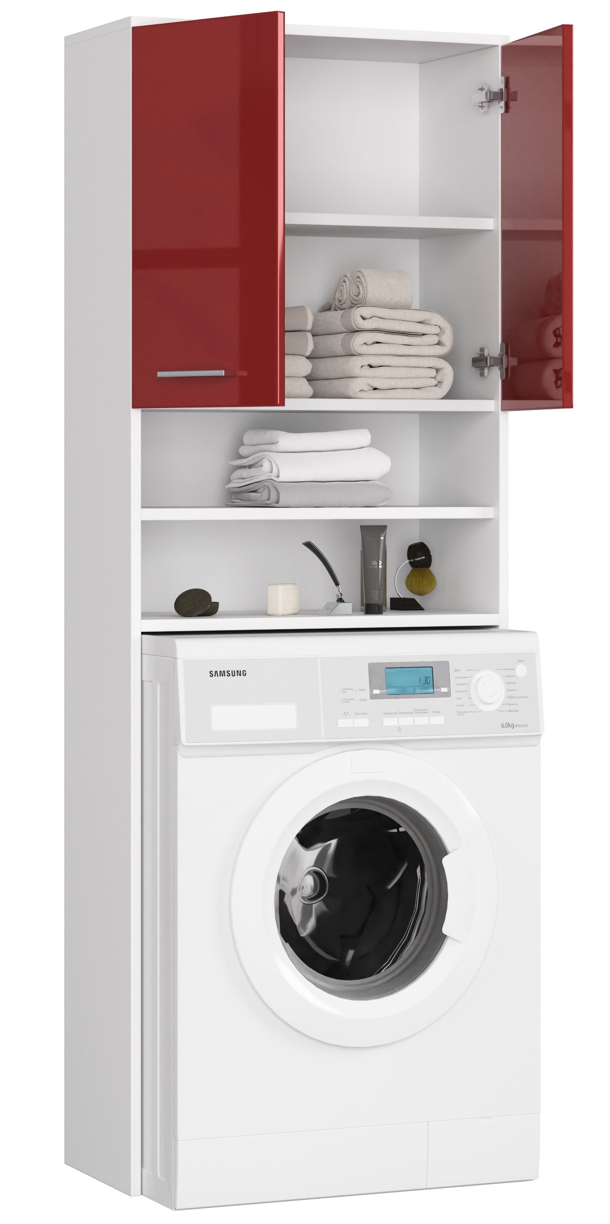 Colonna Bagno 4 Ripiani – Bianco/Rosso Lucido
