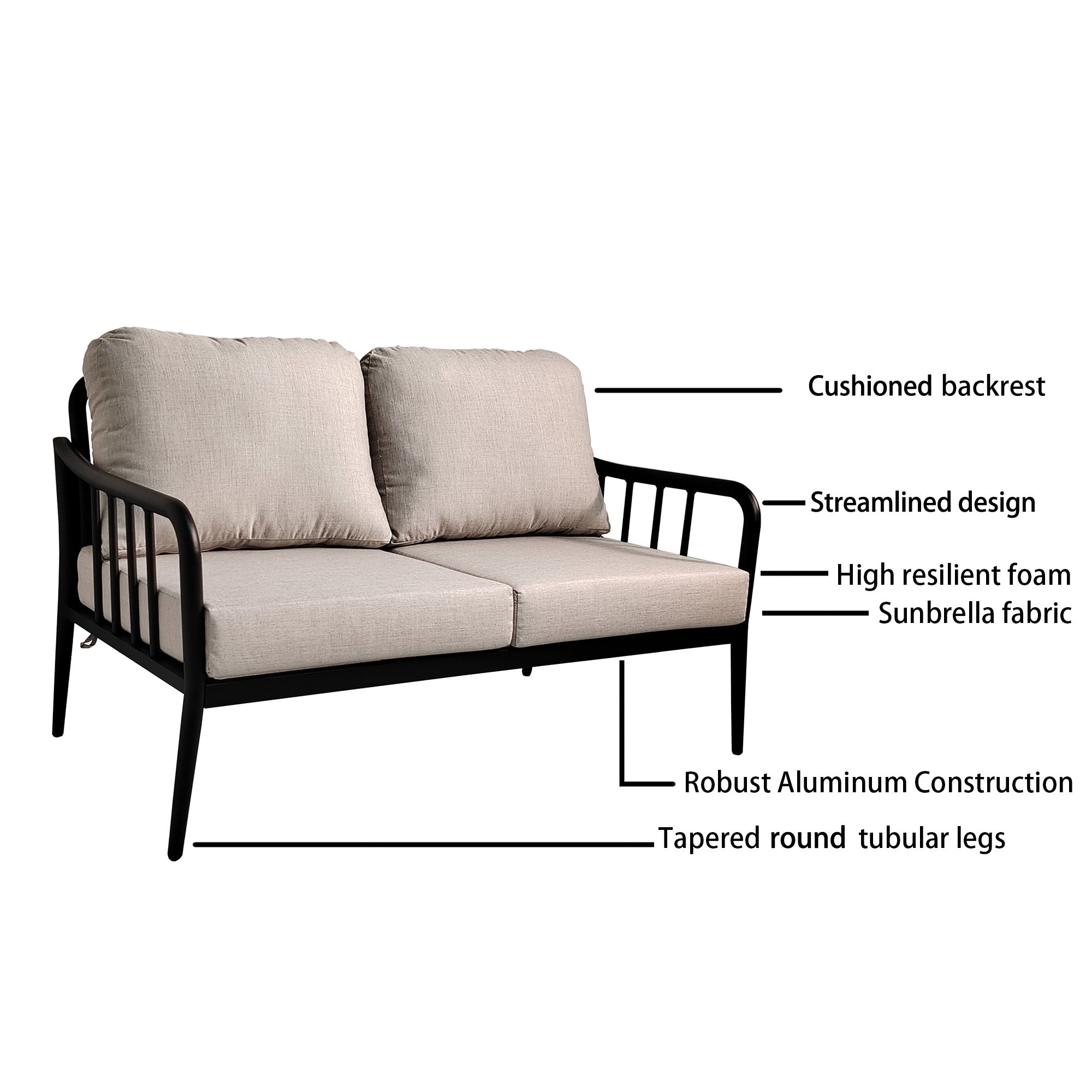 Set Patio Alluminio 5 Pezzi Nero