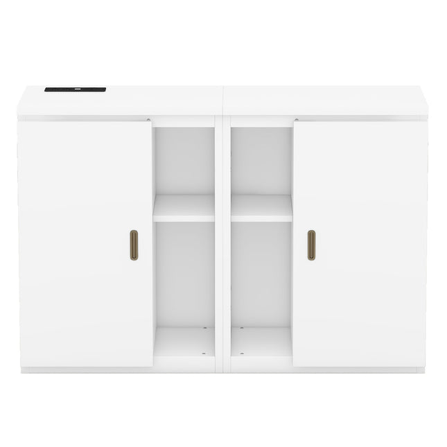 Full Size Murphy Bed with Shelves, Cabinets, and USB Ports – White