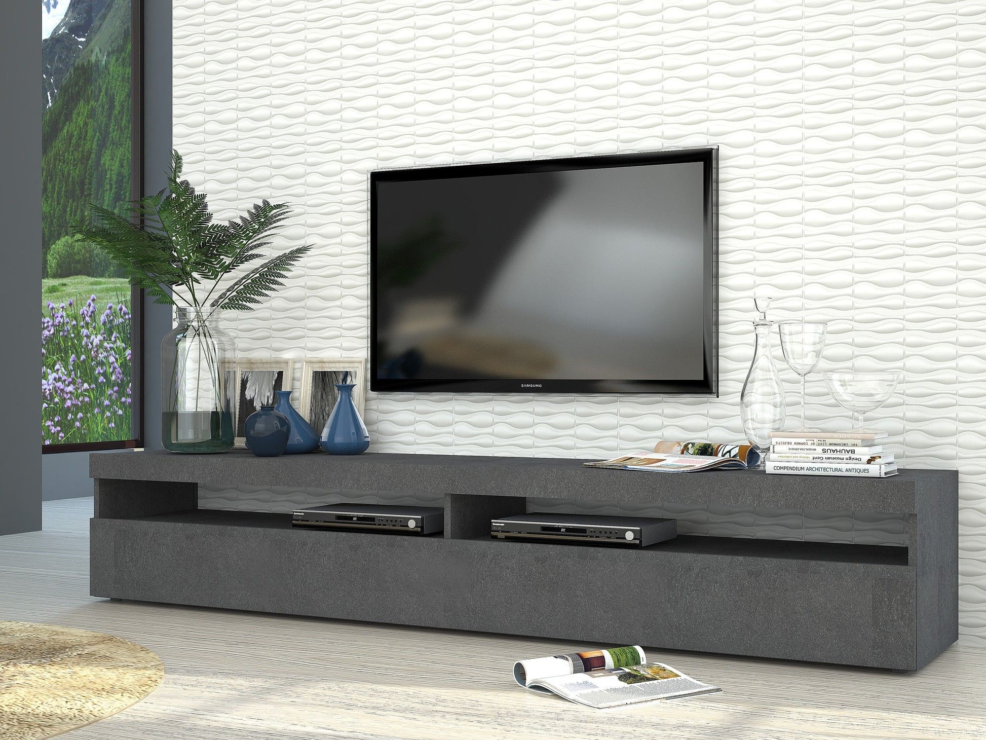 Porta tv BURRATA 200 cm 2 vani giorno + 1 anta a ribalta.